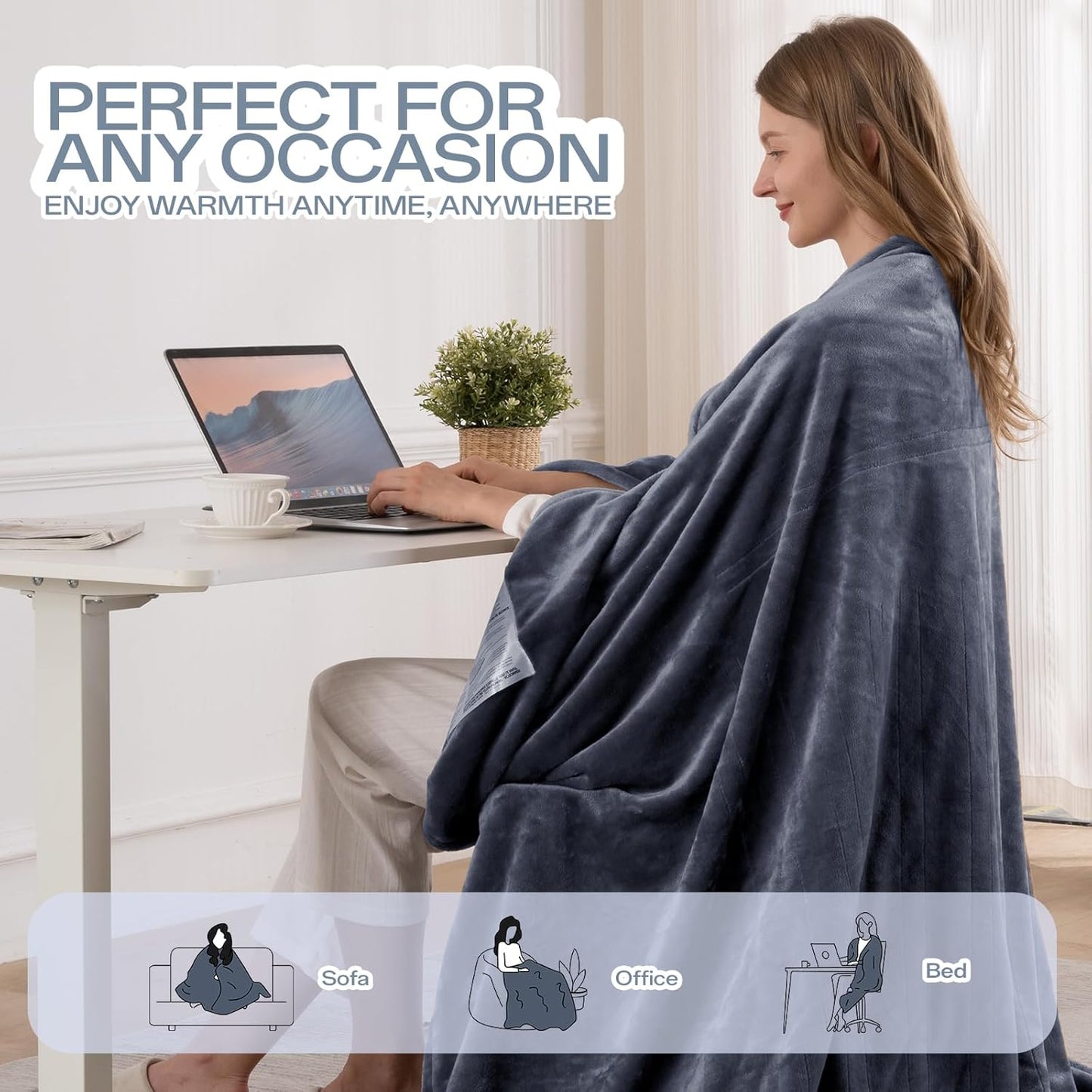 Electric Blanket Heated Throw, 50" x 60" Heated Blanket with 8 Heat Levels & 8 Hours Auto Off, Fast Heating Sherpa Blankets Machine Washable with ETL & FCC Certified, Light Grey