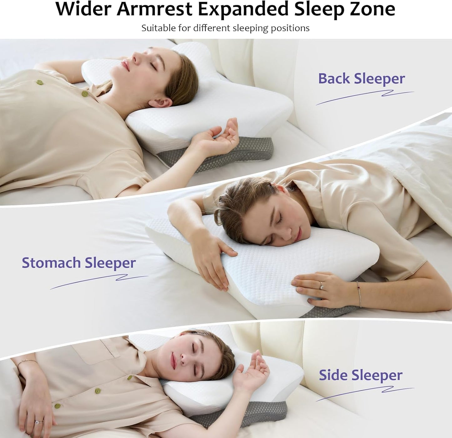Memory Foam Pillows, Cervical Pillow for Neck and Shoulder Pain Relief, Ergonomic Contour Bed Pillow, Soft for Side Sleep Stomach Sleeping and Back Sleeper (White)