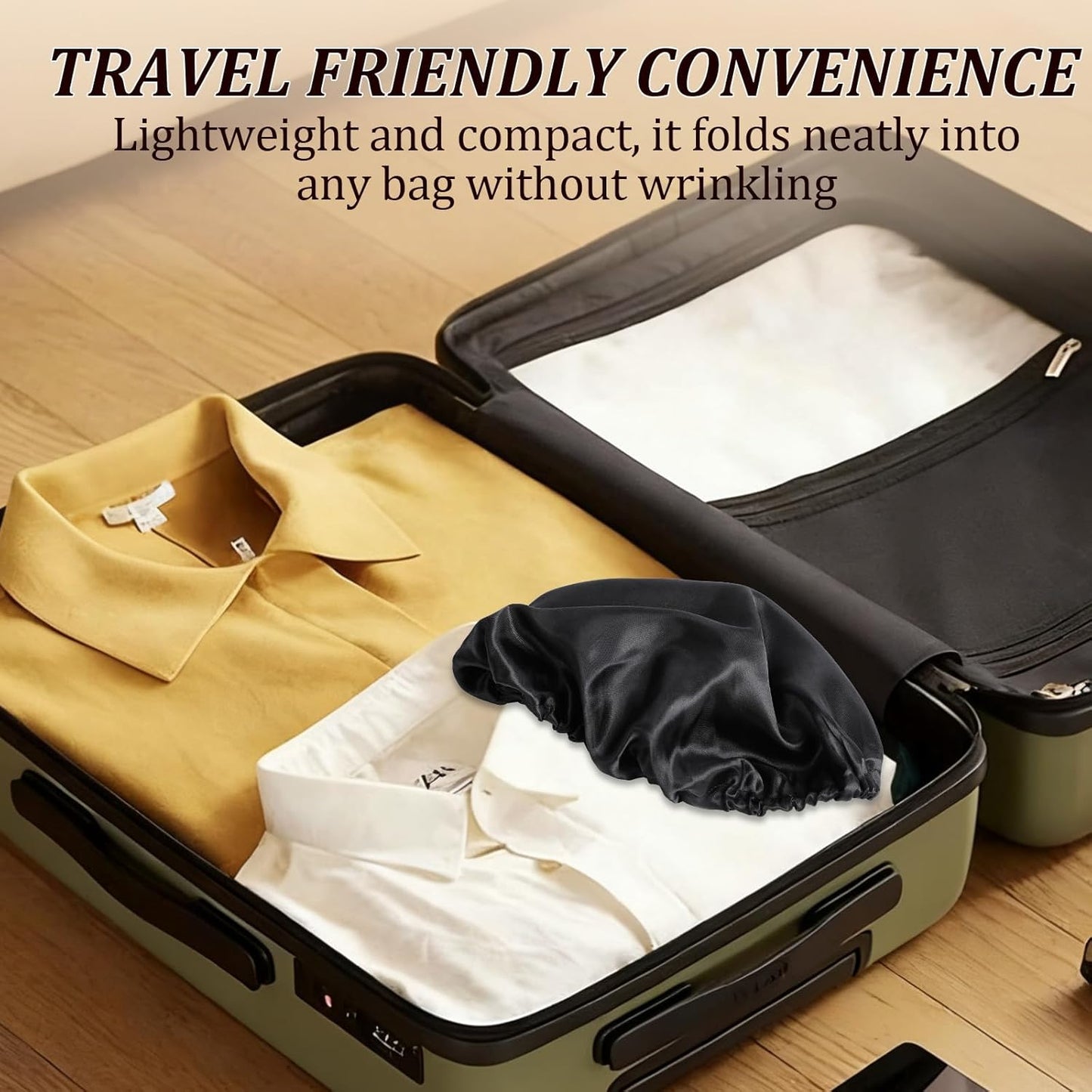 2 In1 Wrap Cap Bonnet Reversible Adjustable Tie Band, Silk Bonnet Hair Wrap Cap for Silk Press, New Satinbonnet for Sleeping, Double Layered Nettie Band for Curly (Black)