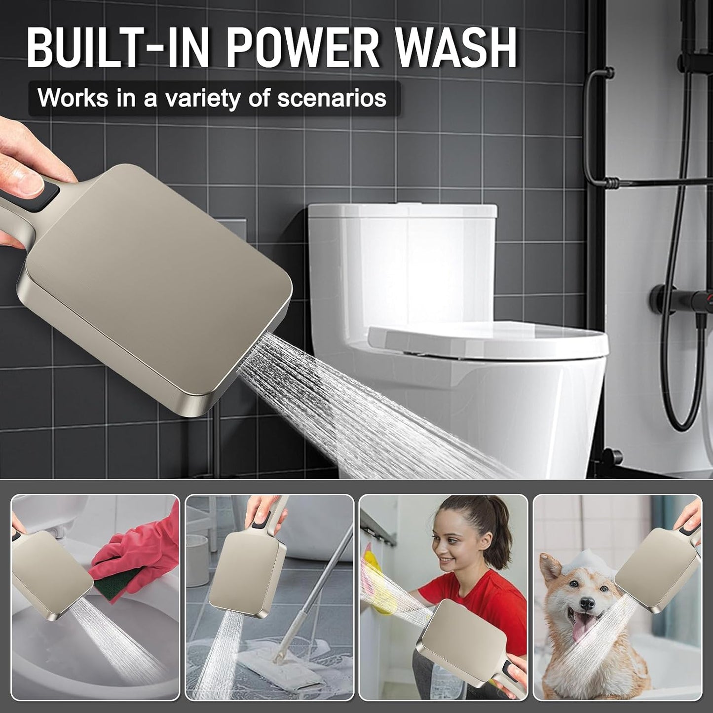 Iriber Thermostatic Shower System Wall Mount with Adjustable Water Flow Push Button Diverter,13 Inch Nickel Rectangle Rainfall Shower Head and Handheld,Brushed Nickel