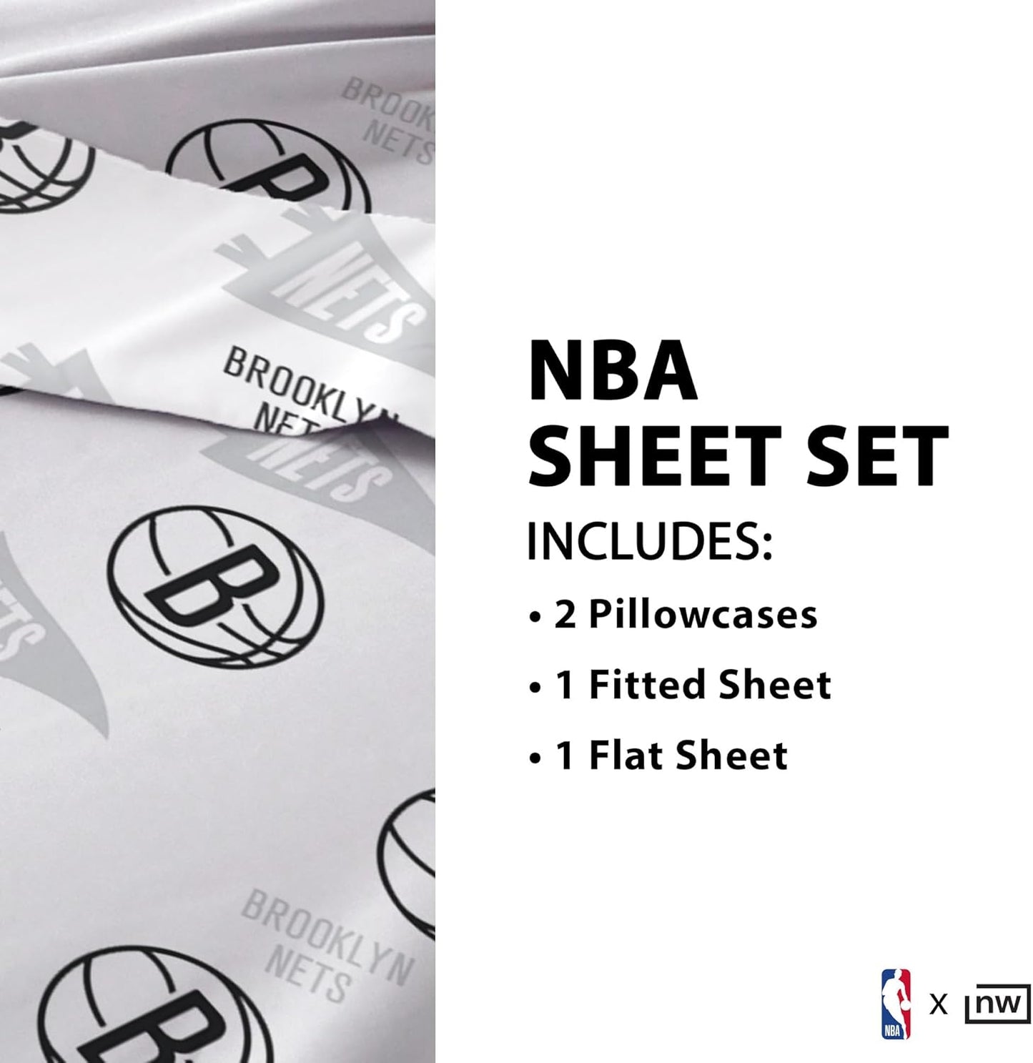 Northwest Officially Licensed Brooklyn Nets NBA Twin Size Sheet Set – Soft Team Logo Bedding for Dorms, Bedrooms, Fan Caves & Game Day Style
