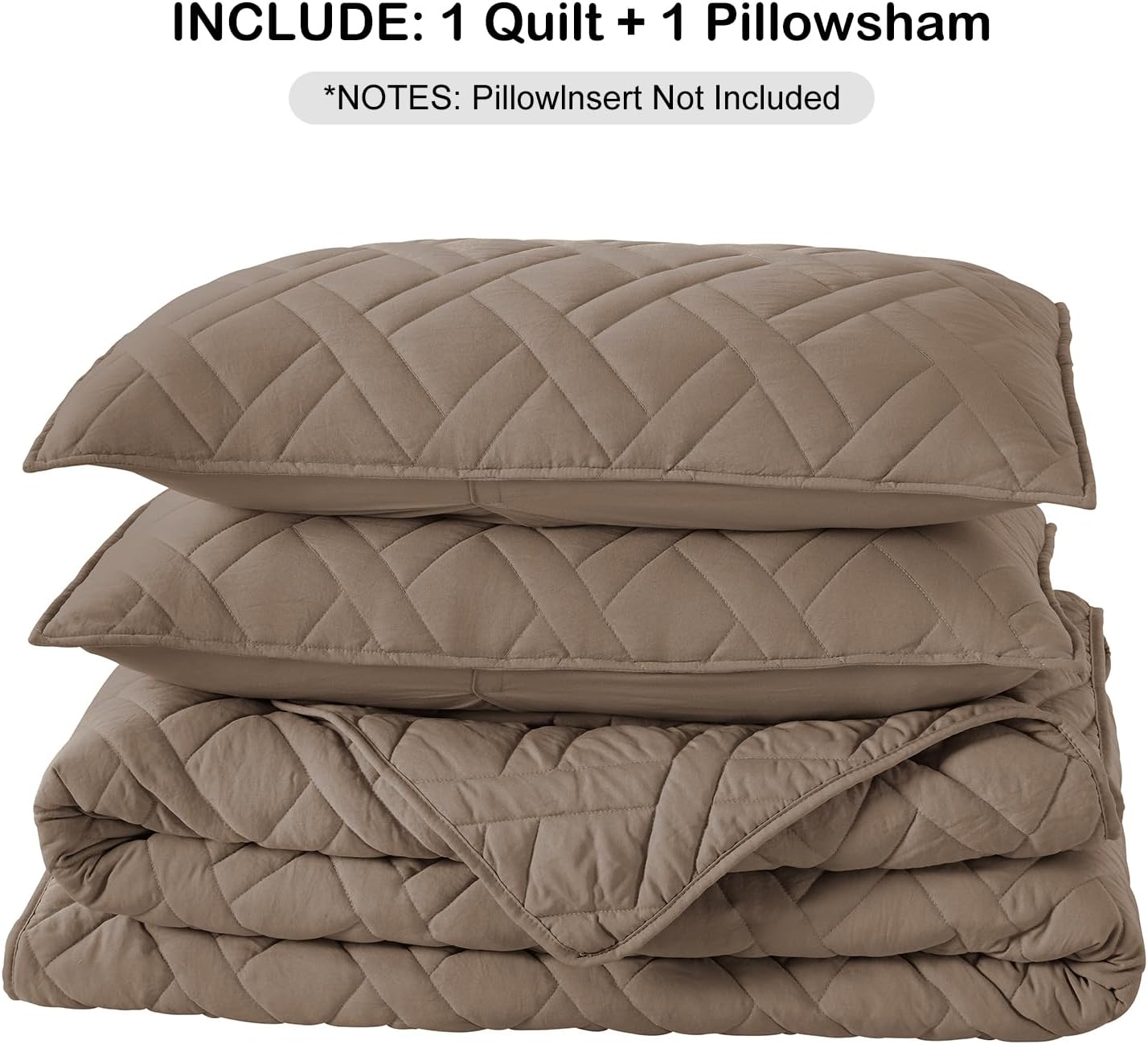 HORIMOTE HOME Quilt Set Twin Size Pine Bark, Classic Geometric Diamond Stitched Pattern, Ultra Soft Microfiber Lightweight Bedding Set Bedspread Coverlet for All Season with 1 Quilt 1 Pillow Sham