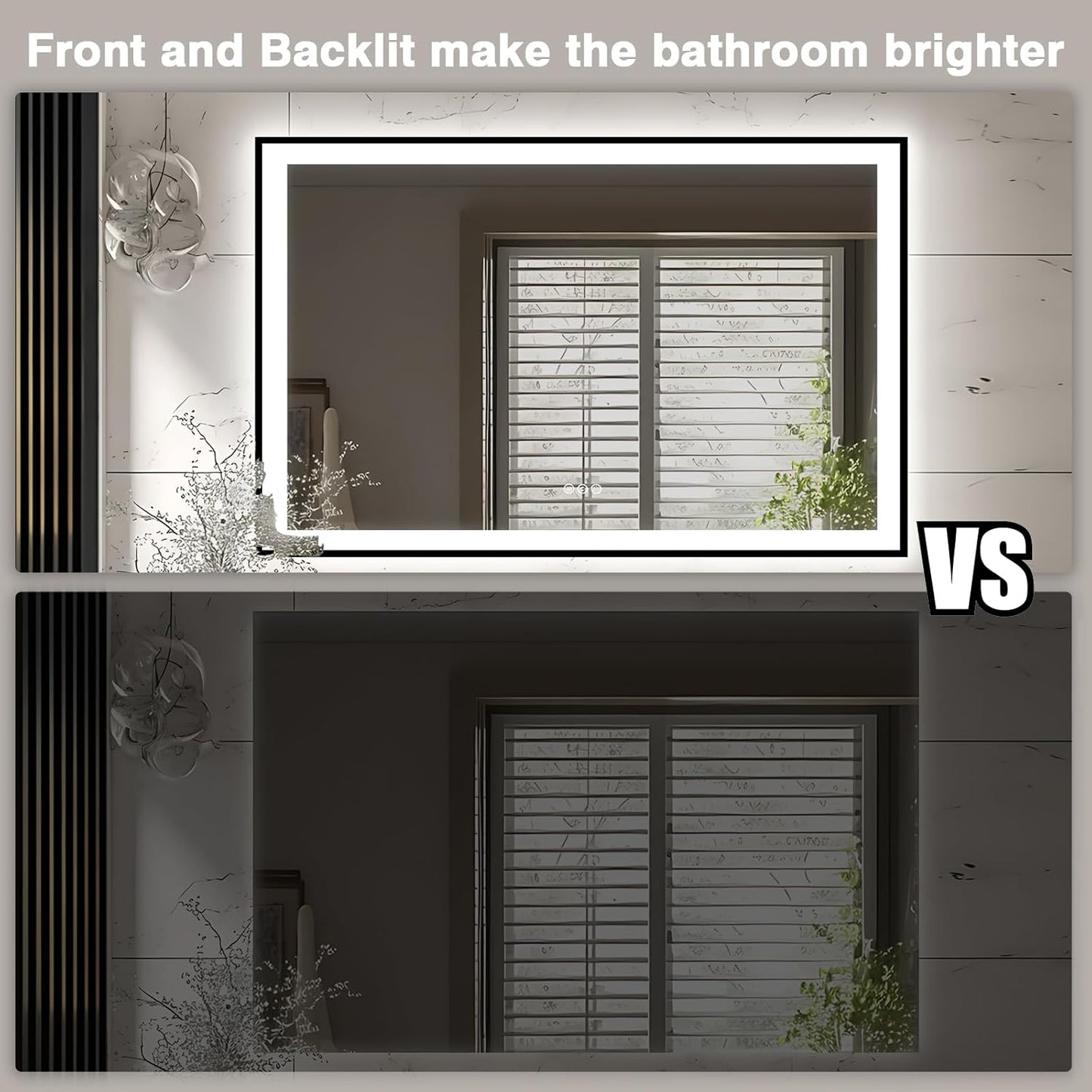 57x36 LED Light Mirror for Bathroom - Black Framed Mirror (Front and Backlit), Anti-Fog Bathroom Vanity Mirror, Stepless Dimmable Lighted Mirror, Tempered Glass, Memory (Horizontal/Vertical)