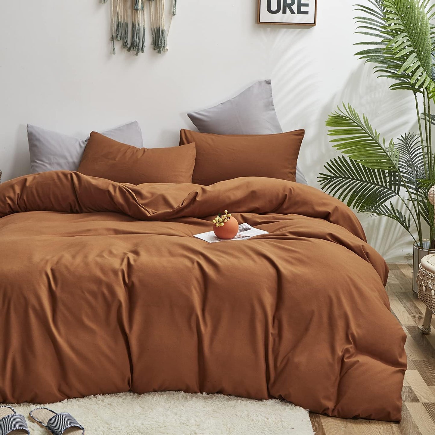 Cottonight Pumpkin Comforter Set King Rust Terracotta Bedding Set Burnt Orange Solid Pumpkin Brown Blanket Quilts Soft Breathable Rust Caramel Comforter Set for King Bed