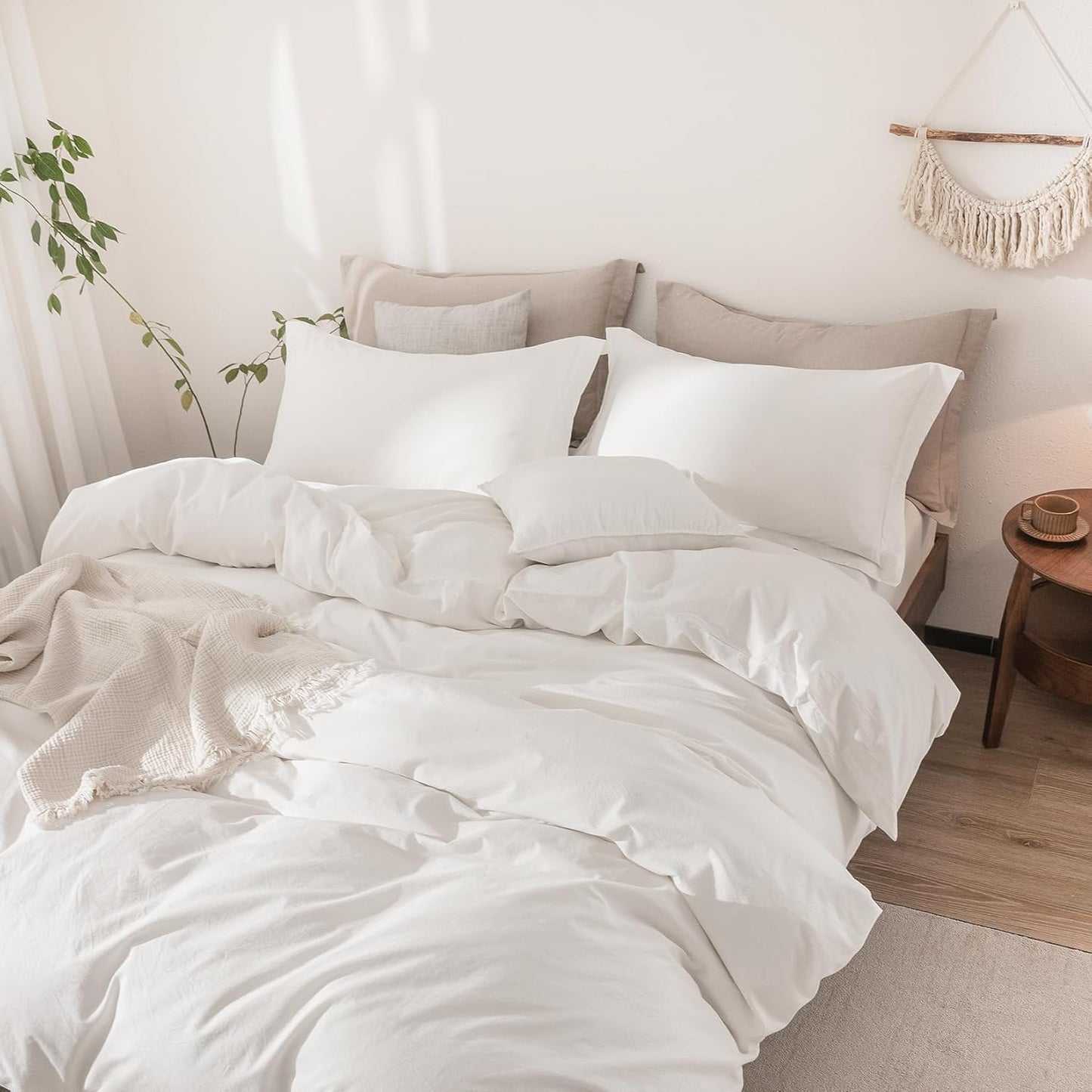 Linen Feel Duvet Cover Twin Size 90inch x 68inch,100% Washed Cotton Duvet Cover with Zipper Closure and One Pillowcases, Color of Off White