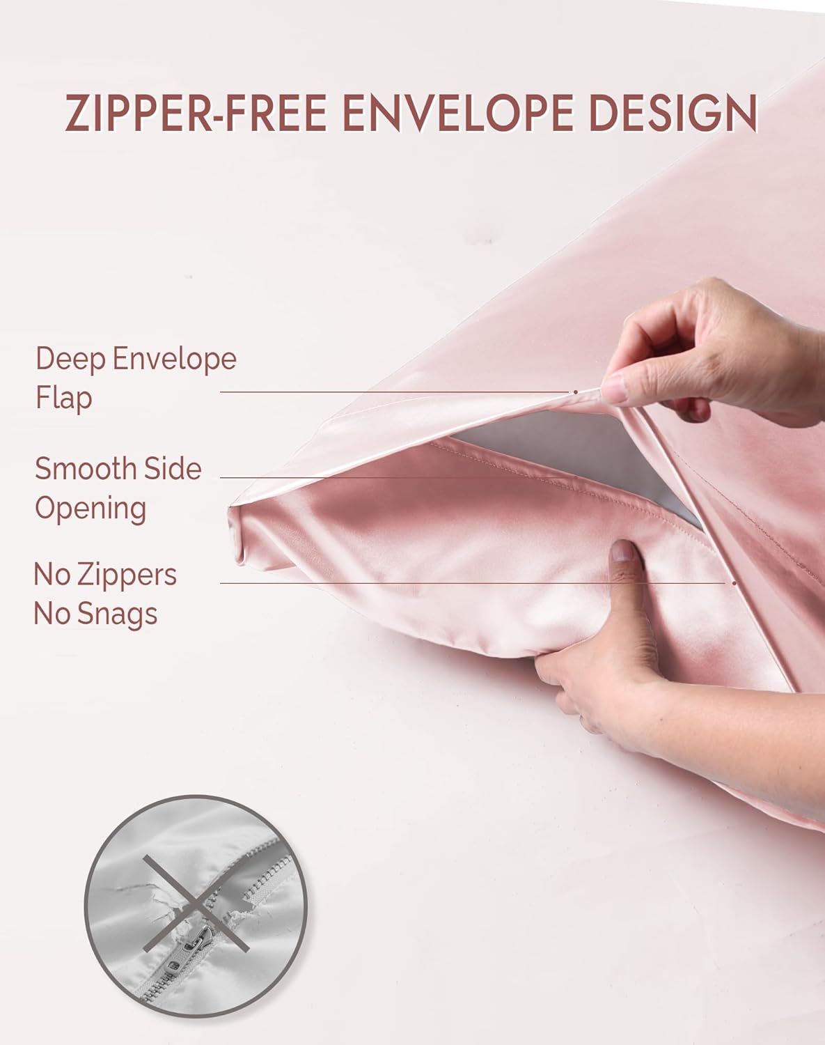 SilkSilky 100% Mulberry Silk Pillowcase - Pure 22 Momme High-Grade 6A Fibers for Hair & Skin, Envelope Closure, Natural, Organic, Breathable & Cooling Pillow Case (King, Pink)