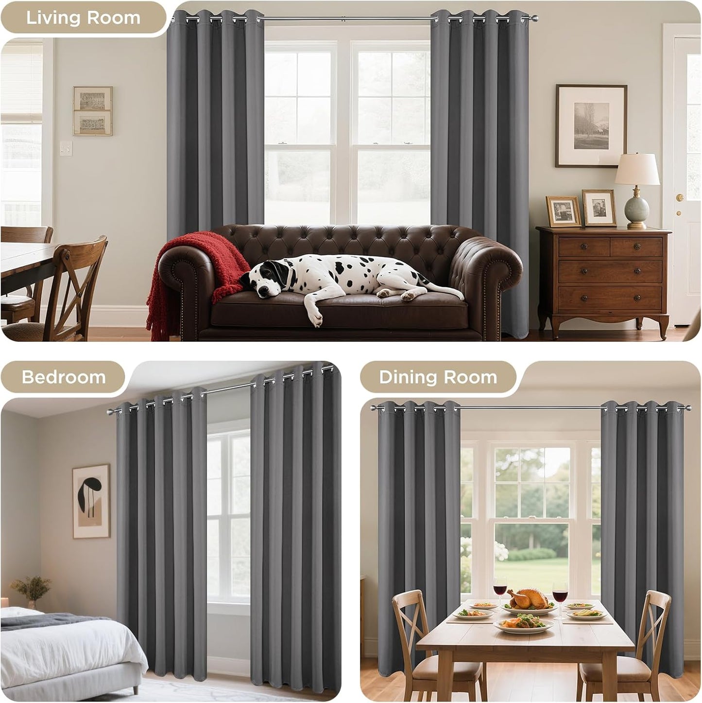 Joydeco Blackout Curtains 63 Inch Length 2 Panels Set, Thermal Insulated Long Drapes 2 Burg, Room Darkening Grommet Drapes for Living Room Bedroom Window