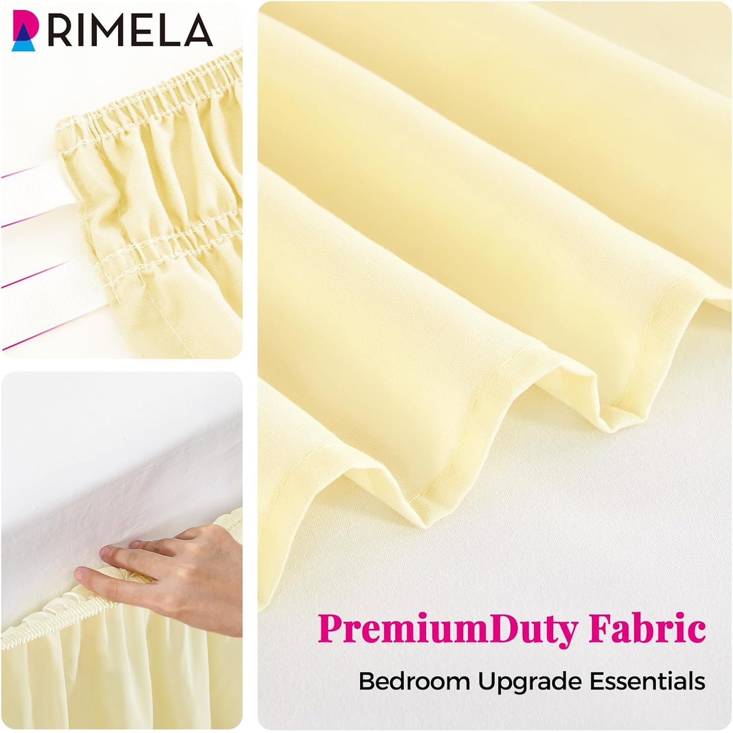 RIMELA Bed Skirt Queen Size 12 Inch Drop, Wrap Around Elastic Bedskirt Solid Microfiber Luxury Hotel Quality Fabric, Easy to Install Machine Washable Wrinkle & Fade Resistant, Beige Yellow
