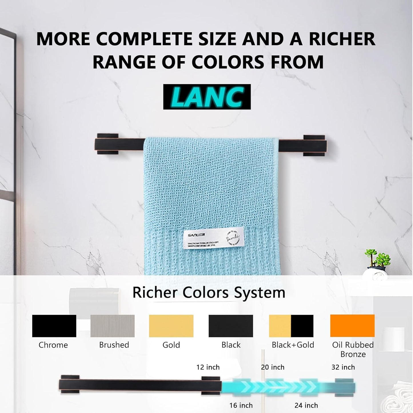 LANC ORB 12-Inch Towel Bar for Bathroom Wall Mounted Bathroom Square Towel Rack, Total-14 Oil Rubbed Bronze Bath Towel Holder Towel Hanger Hand Towel Holders Towel Rail Towel Rod, A8804ORB-3P1