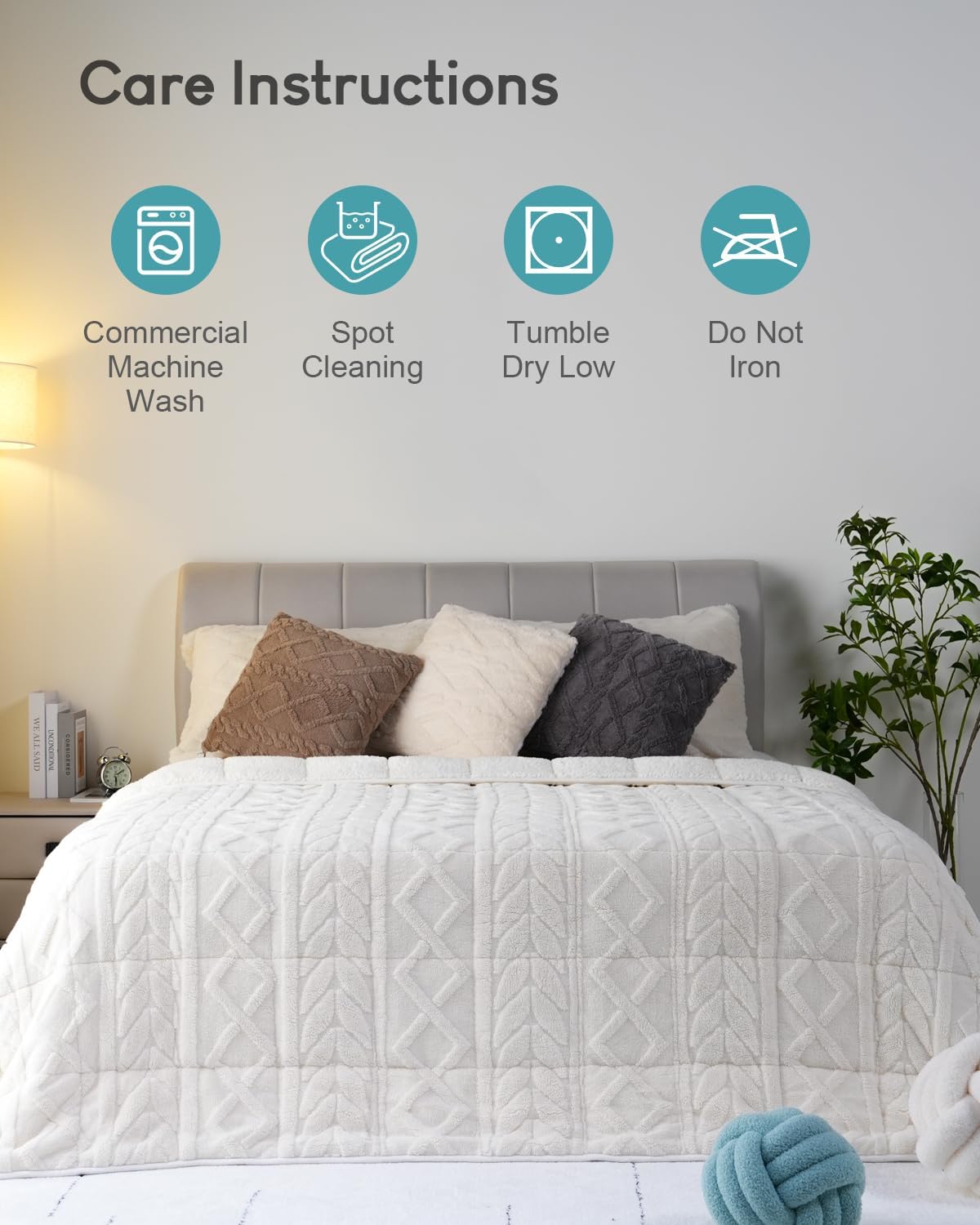 Cottonblue Jacquard Sherpa Weighted Blanket 20lbs for Adults, Soft Warm and Thickened Calm Blanket for Ultimate Comfort and Better Sleep, Heavy Weighted Blankets 60x80 Inches, Cream White