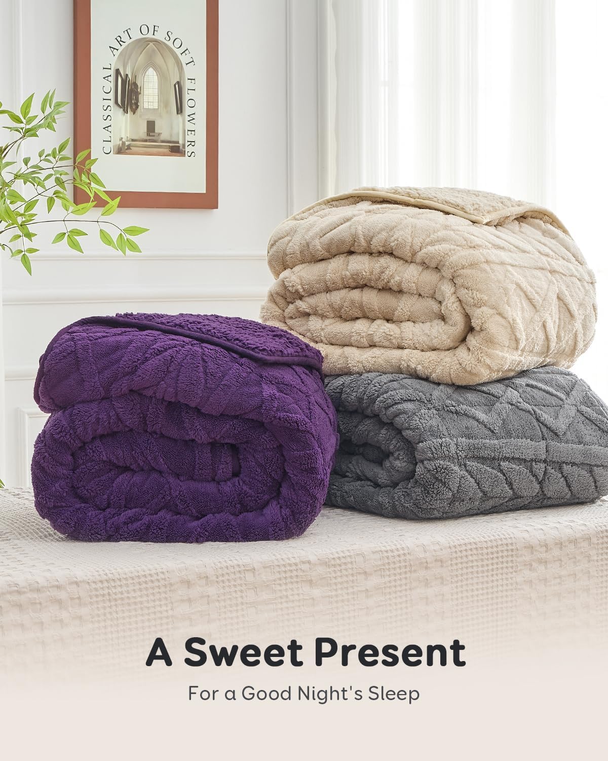 Sivio Weighted Blanket Full Size 15 lbs for Adults, Sherpa Fleece Weighted Blanket Jacquard Heavy Blanket for Sleeping, Reversible Super Soft Warm Cozy Fluffy Blanket for Adult, 48 x 72inches, Khaki
