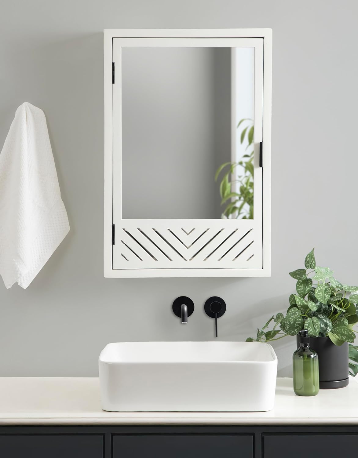 Kate and Laurel Mezzeta Decorative Modern Rectangle Bathroom Cabinet with Mirror, 20 x 5 x 30, White, Wooden Bathroom Mirror with Storage for Bath Medicine Cabinet or Over-The-Toilet Storage Option