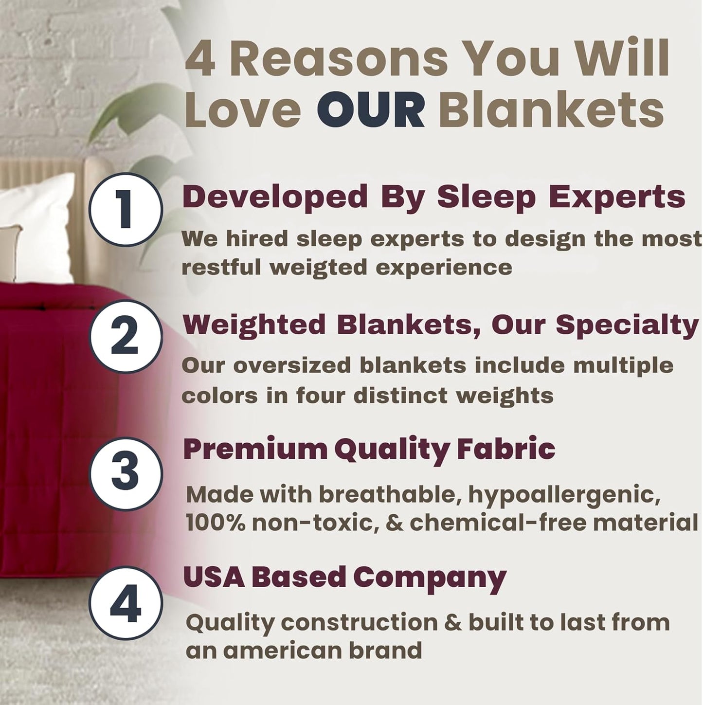 HomeSmart Weighted Blanket King Size 30lbs, Soft Breathable Hypoallergenic Fabric, Fits Standard and California King Beds, 104x92, Red Burgundy