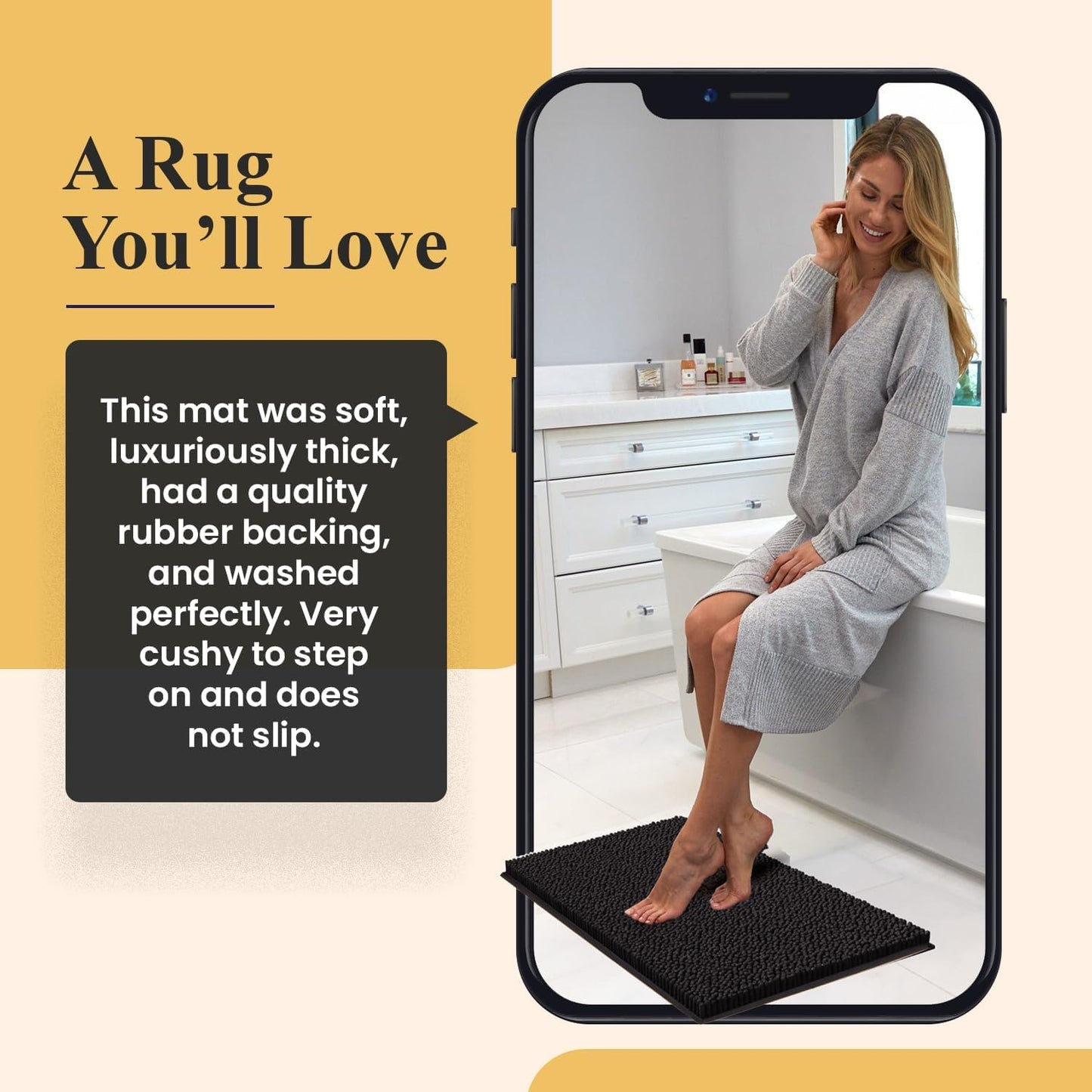 MAYSHINE Plush Shaggy Chenille Bath Mat | Extra Soft, Super Absorbent, Non-Slip Bathroom Rug | Fluffy Microfiber, Area Rug Sets for Bathroom Floor, Kitchen, Living Room | 47"x27" | Beige