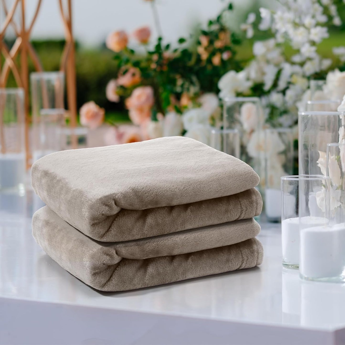 Tinideya 6 Pcs Flannel Fleece Throw Blanket Bulk 50 x 60 Inch Soft Fleece Blanket Warm Throw Blanket Coral Blankets for Couch Sofa Home Wedding Gifts Season (Camel Color)