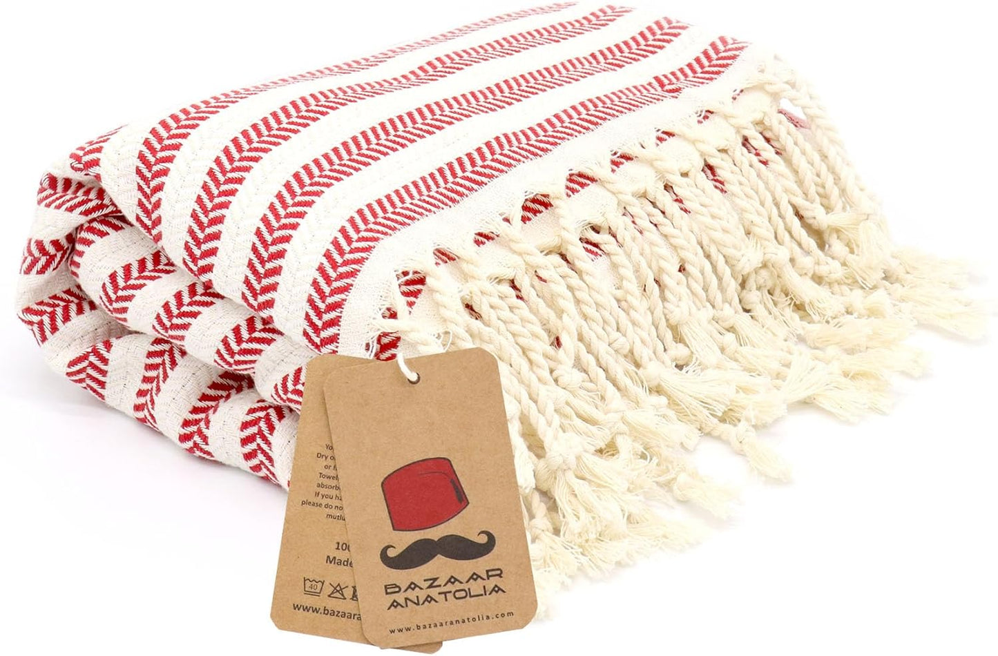 Bazaar Anatolia Turkish Beach Towel – 100% Cotton, Quick Dry, Sand Free Towel for Bathroom, Travel, Camping – Oversized 71x39 Inches – Arpa Red