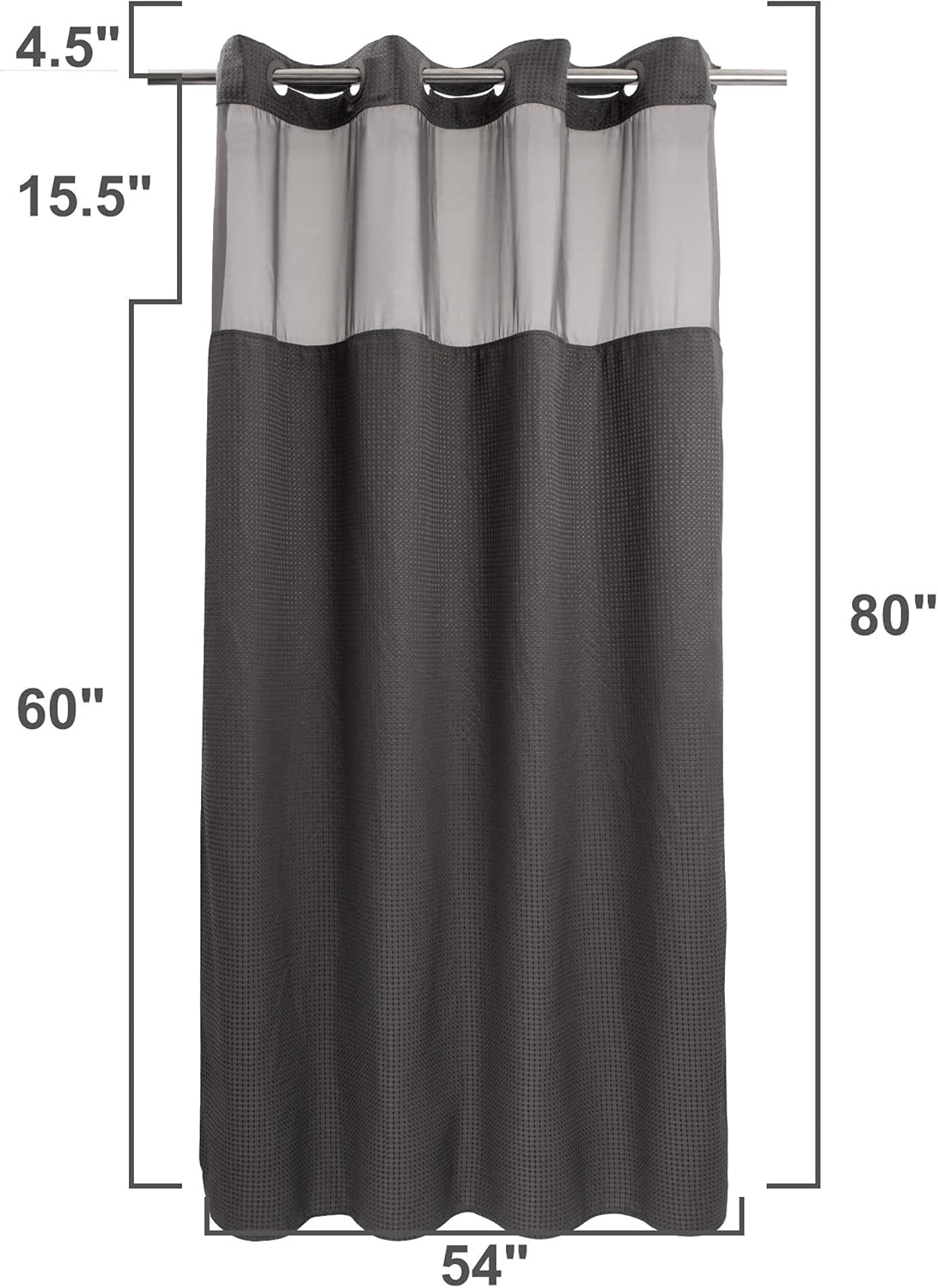 River Dream Heavyweight No Hooks Required Dotted Waffle Weave Shower Curtain with Snap in Liner -Stall 54W x 80H,Hotel Grade,Spa Like Bath Curtain,Graphite Grey
