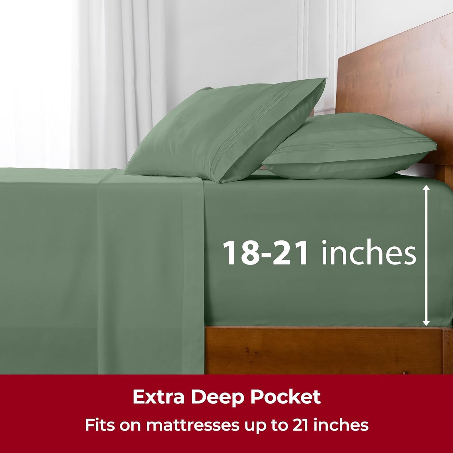 Mellanni Extra Deep California King Sheets - 4 PC Iconic Collection Bedding - Hotel Luxury, Ultra Soft, Cooling Bed Sheets - Wrinkle, Fade, Stain Resistant (Cal King, Sage)