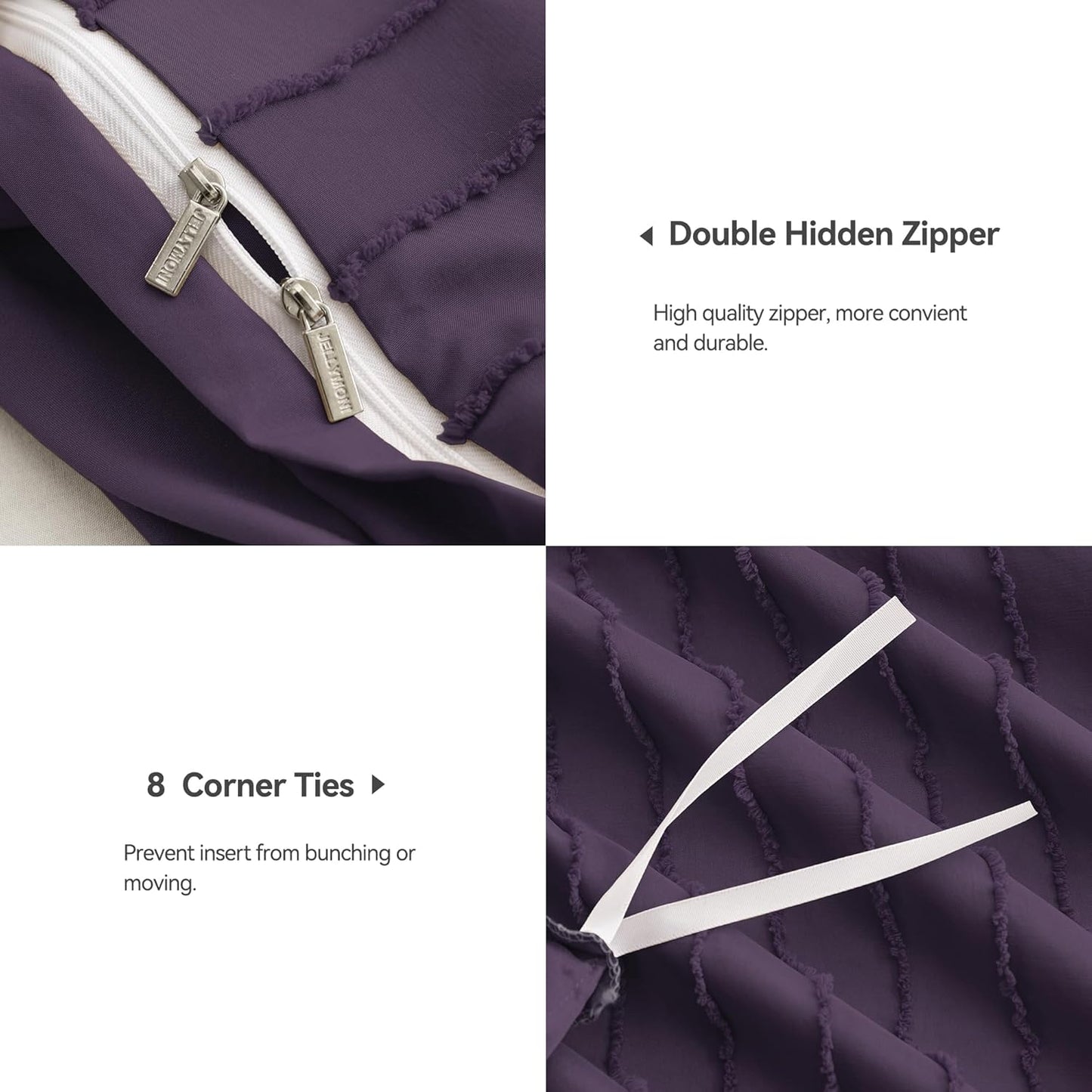 JELLYMONI Duvet Cover King Size Purple - 3PCS Boho Striped Duvet Cover Set Polyester Tufted Bohemian Textured Comforter Cover 104×90in with Corner Ties & Zipper and 2 Pillowcases