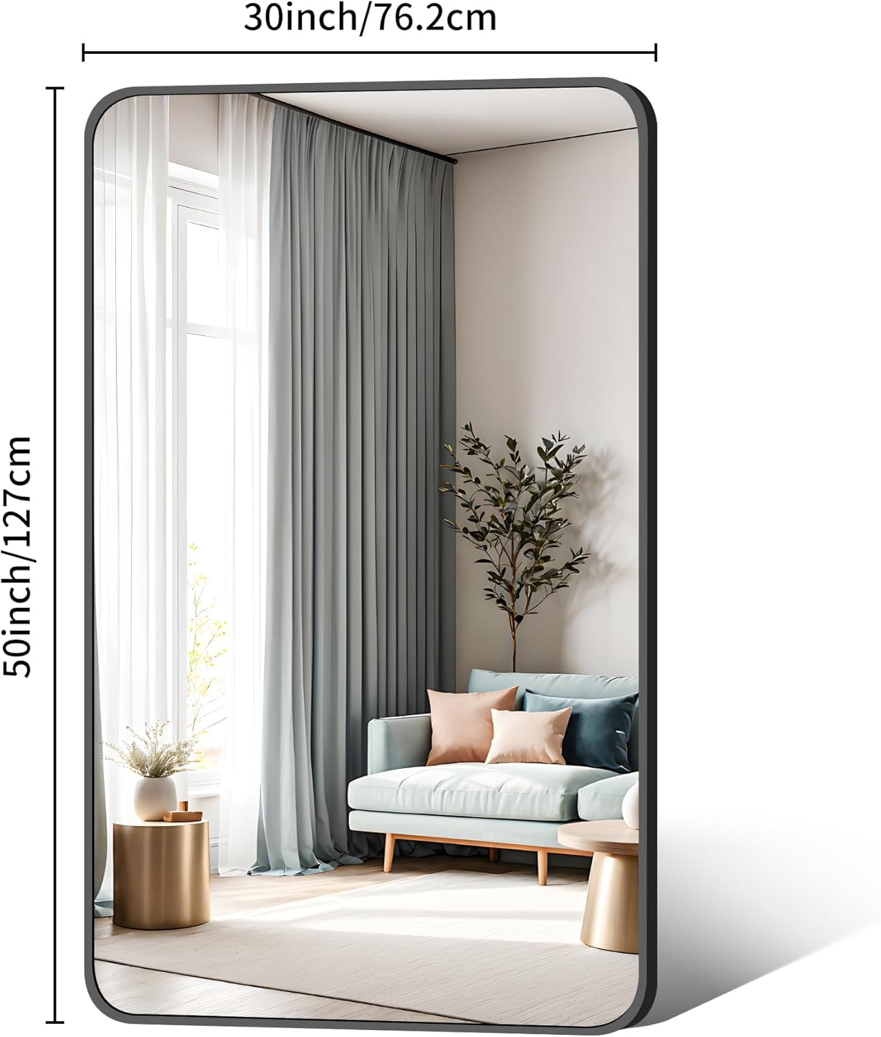 30 x 50 Inch Bathroom Mirror, Matte Black Wall Mirror with Metal Frame, Decorative Rectangular Vanity Mirror for Bedroom Bathroom Living Room Entryway (Horizontal/Vertical)