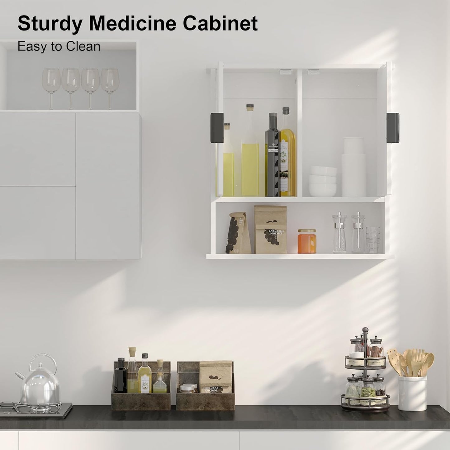 Bathroom Wall Cabinet,Farmhouse Medicine Cabinet for Bathroom with 2 Doors,Wall Mounted Medicine Cabinets Over Toilet Storage Cabinet for Laundry Room/Kitchen/Living Room,White,23 x 24