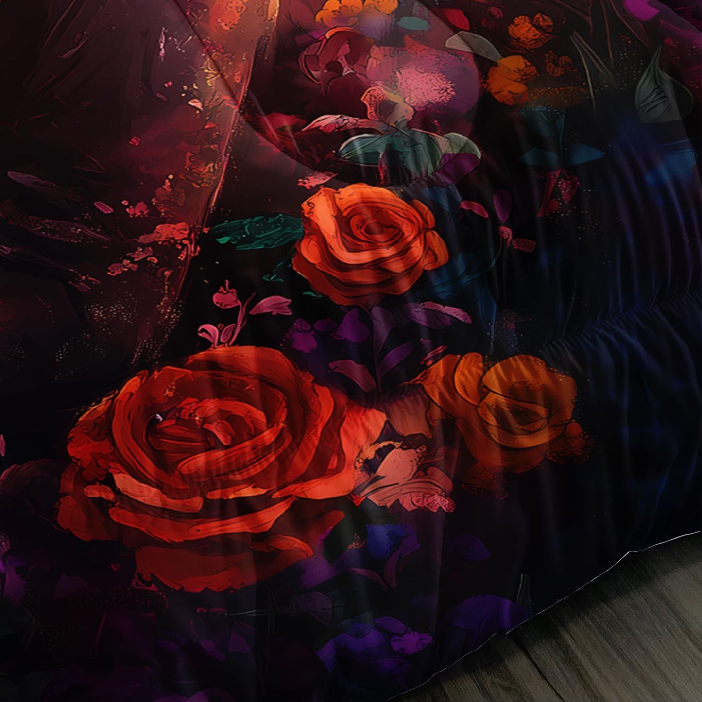Skull Printed Comforter Set Queen Size,Skeleton Couple Embrace Bedding Romantic Flower Comforter Set for Kids Girls Room Decor,Artistic Aesthetics Bedding Set with 2 Pillowcases.