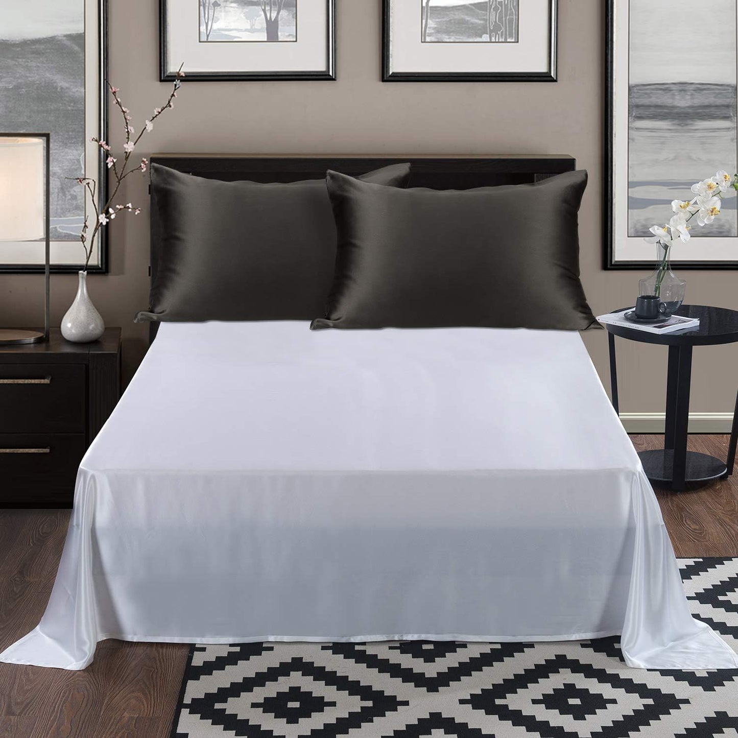 ALASKA BEAR Silk Pillowcase for Hair Care Gentle Mulberry Silk Anti Face Skin Wrinkle Pillow Slip Cover Queen Size with Concealed Zipper (1pc, Charcoal)