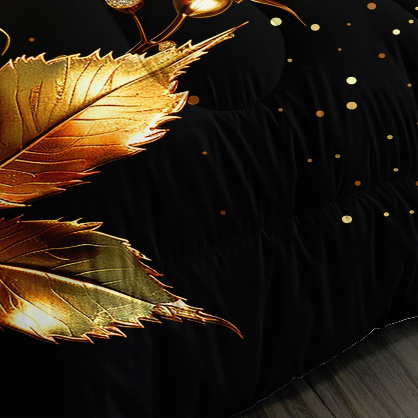 Gold Red Rose Comforter Set Twin Size,Golden Glitter Butterfly Pattern Bedding Set for Girls Women Couple Lover,Romantic Valentine's Day Floral Themed Bedding Set with 2 Pillowcases.
