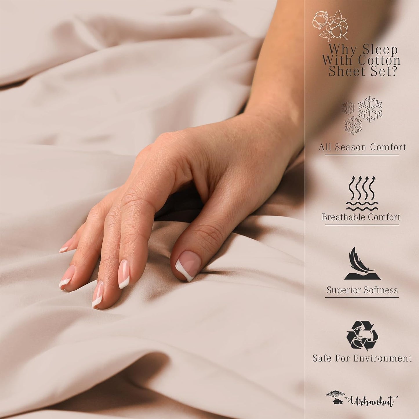 URBANHUT Egyptian Cotton Twin Sheets, 4Pc Set - Soft Luxury Sateen Weave Hotel Sheets, 14'' Deep Pocket - Blush