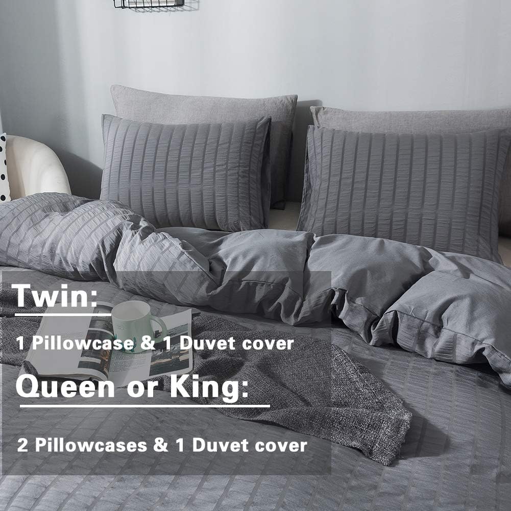 AveLom Queen Duvet Cover Set, 3 Pieces - 90 x 90 in, Dark Gray Microfiber with Zipper and Ties