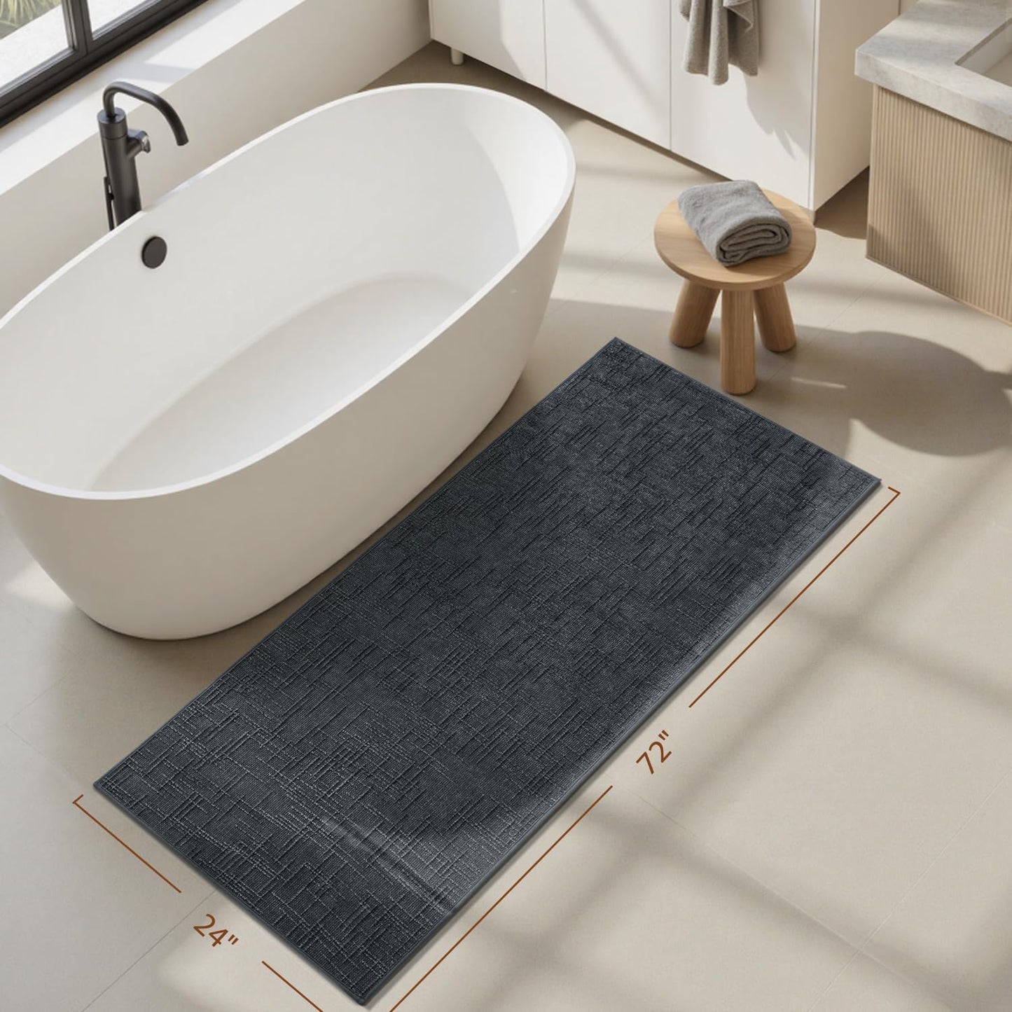 AMOAMI Bath Mat Non Slip Super Absorbent Quick Dry Bath Mats for Bathroom Floor Rubber Backing Washable Bathroom Rugs Modern Woven Jacquard Mat, Beside Tub Bath Rugs, 2' x 6', Darkgrey