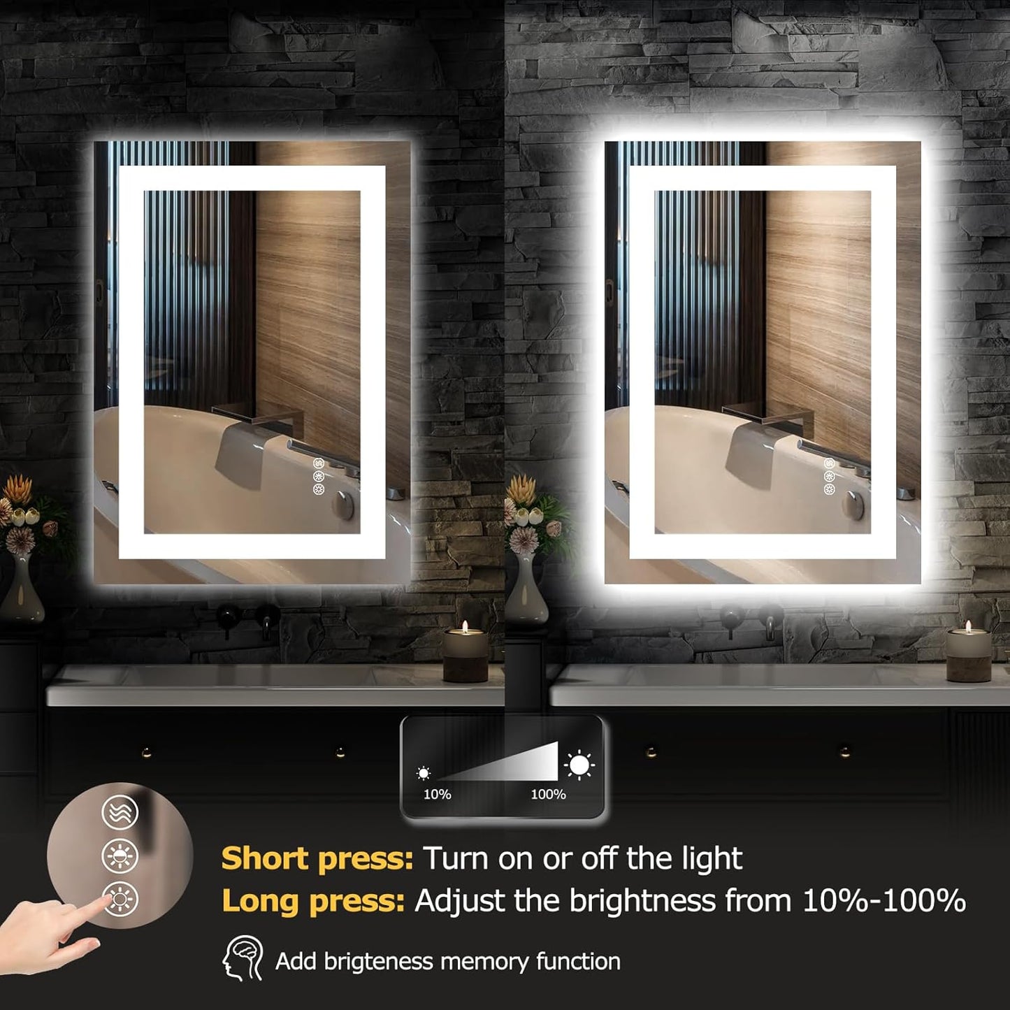 28X20 LED Bathroom Mirror with Lights, Anti-Fog, Dimmable, Backlit + Front Lit, Smart Bathroom Vanity Mirror, Memory Function, Shatterproof, Tempered Glass (Horizontal/Vertical)