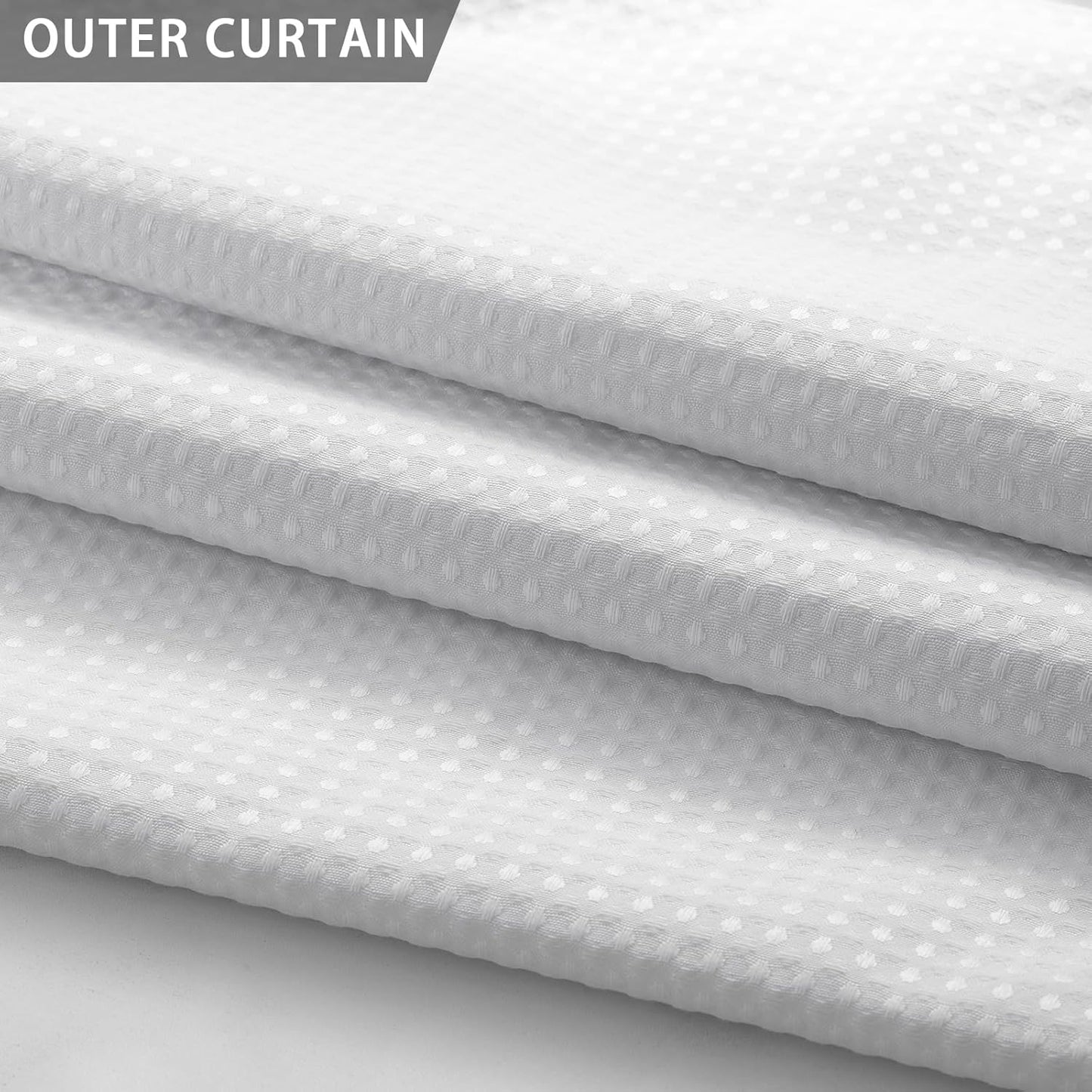 YellyHommy Stall No Hook Shower Curtain with Snap in Fabric Liner Set Less Time White Waffle Shower Curtain for Bathroom 75" L x 60" W