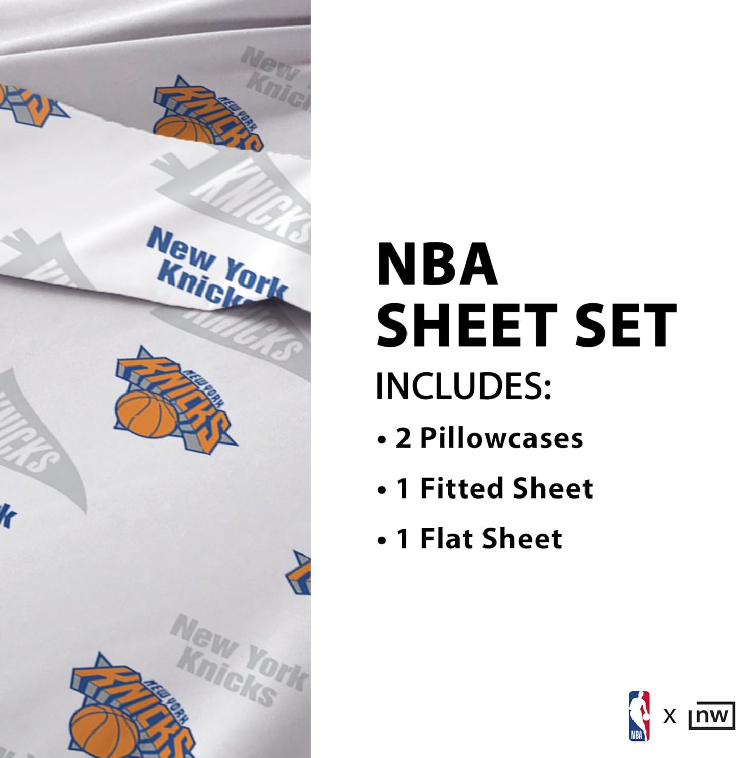 Northwest Officially Licensed New York Knicks NBA Queen Size Sheet Set – Soft Team Logo Bedding for Dorms, Bedrooms, Fan Caves & Game Day Style