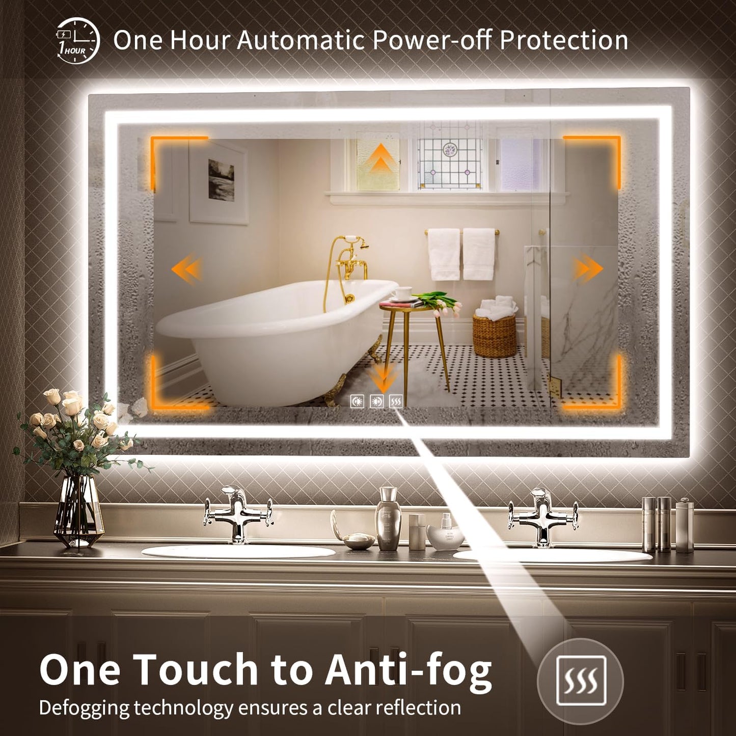 LED Mirror for Bathroom, 60x36 Inch Backlit + Front Lighted Bathroom Vanity Mirror with Lights for Wall, Double Light Strips, 3 Colors, Shatter-Proof, Anti-Fog and Brightness Memory