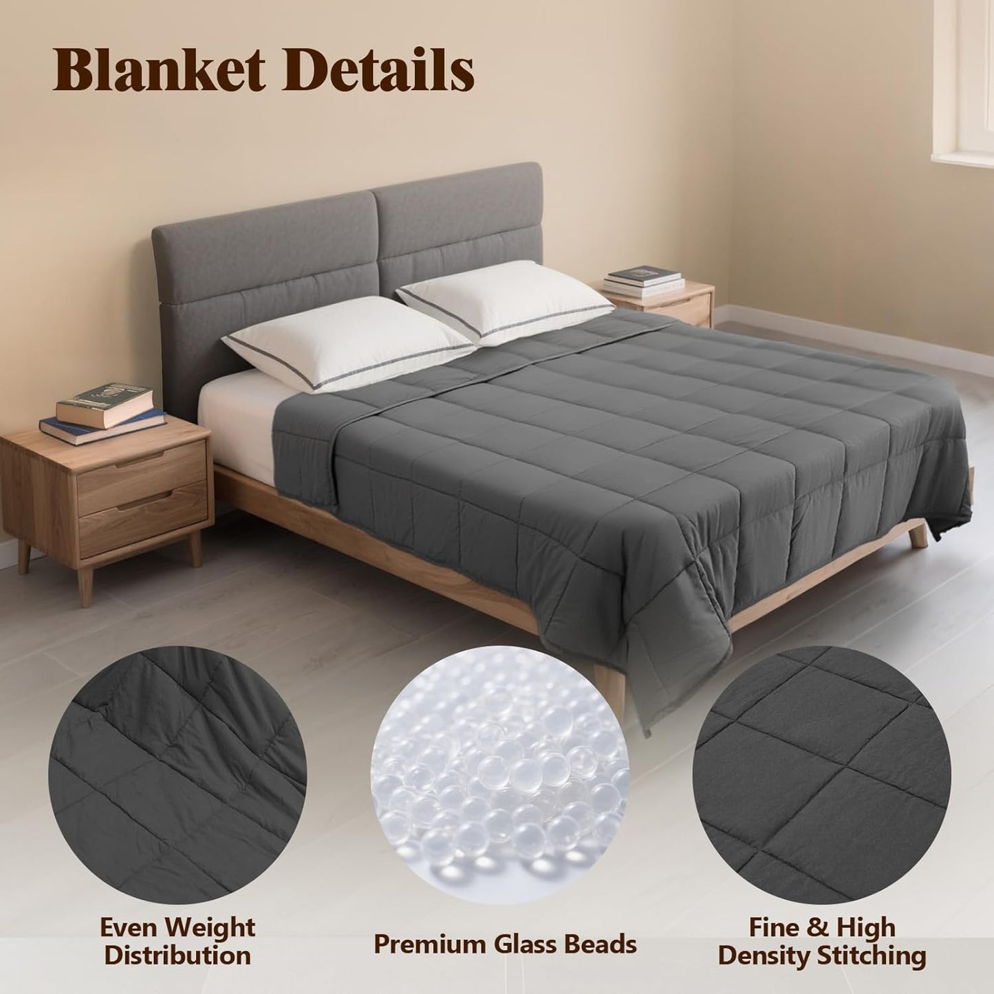 Weighted Blanket for Adults (25 lbs, 78" × 85", Grey) King Size Heavy Blanket for 240-260lbs, Breathable Weighted Throw Blanket with Glass Beads for All Season, Washable