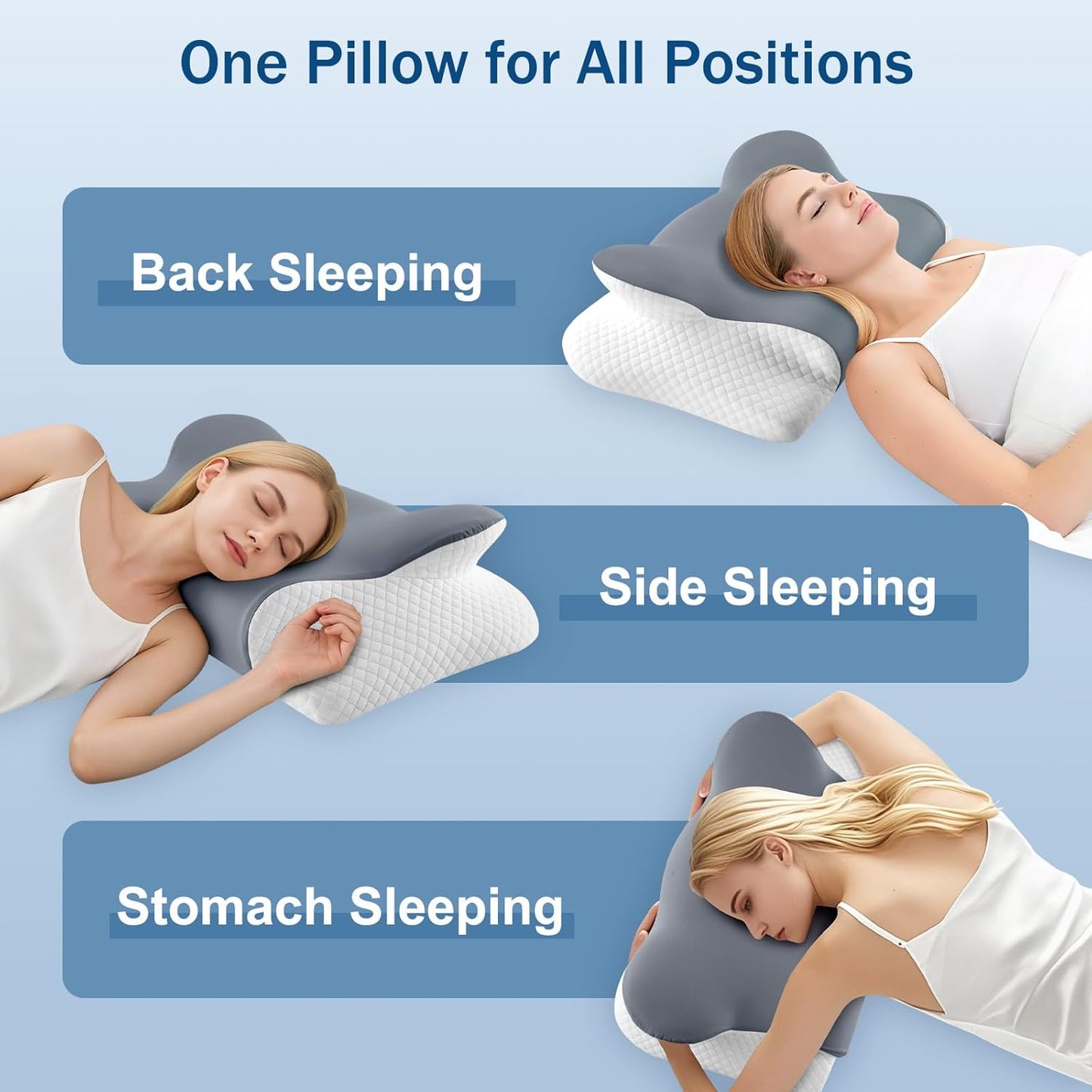 Cervical Neck Pillow for Sleeping, Ergonomic Side Sleeper Pillow for Neck Support, Memory Foam Pillows for Back Stomach Sleepers, Orthopedic Contour Pillows with Cooling Pillowcase (Dark Grey)