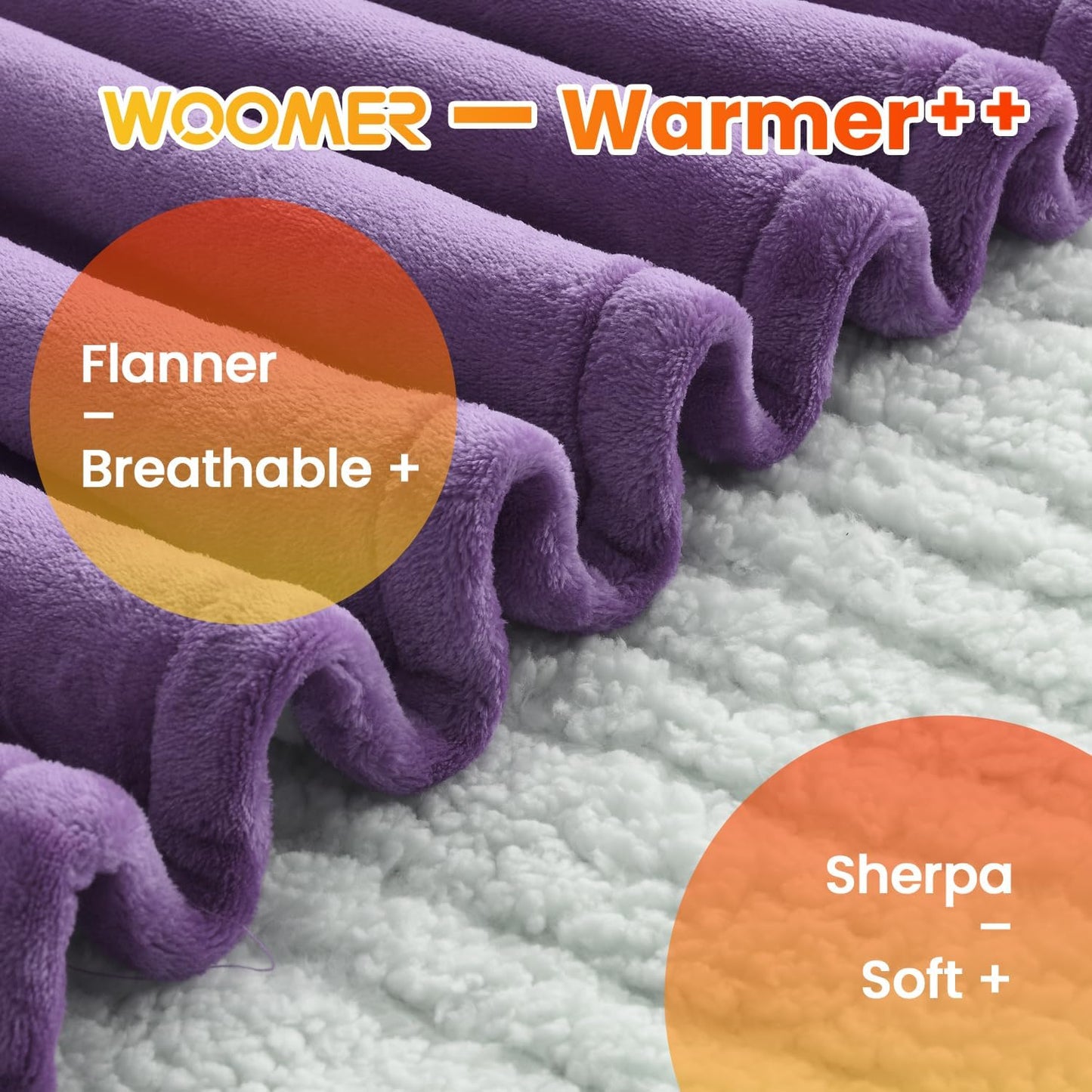 WOOMER Heated Blanket Queen Size,Durable Flannel and Soft Sherpa,Dual Control,84” × 90” Electric Blanket, 10 Heat Levels&0.5-12h auto-Off, Overheat Protection,Energy Efficient