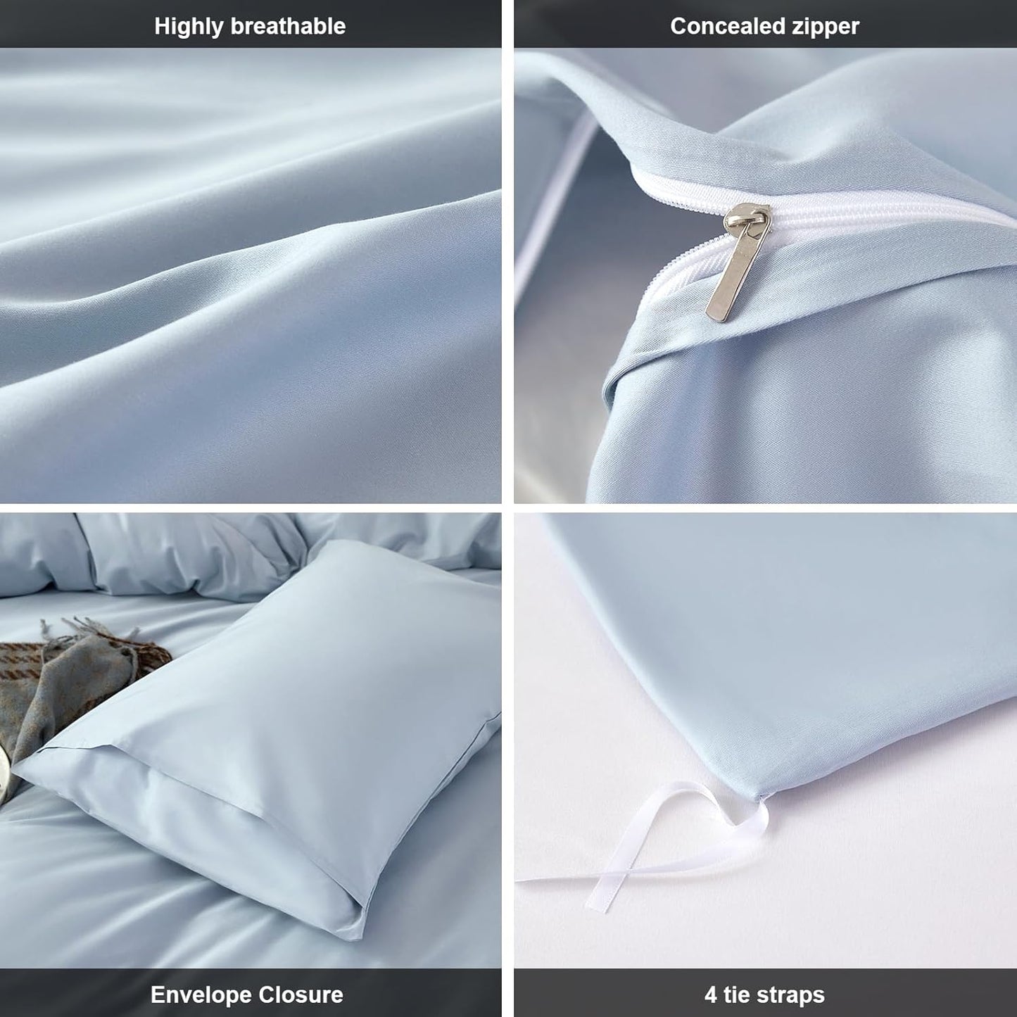 Duvet Cover King,100% Egyptian Cotton Duvet Cover Set,1600 Thread Count Feel Super Soft Comfortable Chic Lightweight 3 PCs Home Bedding Set (Light Blue,104''x90'')