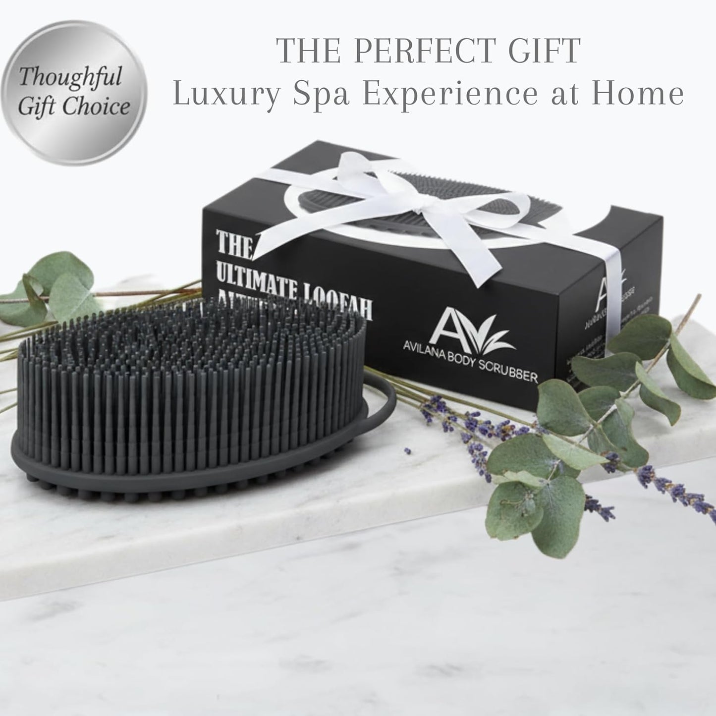 Silver Infused Silicone Body Scrubber Shower - Gentle Back Scrubber Soft Bristles - Avilana Premium Dual Sided Bath Brush Massage - Advanced Material Loofah Alternative - Gift Women Men