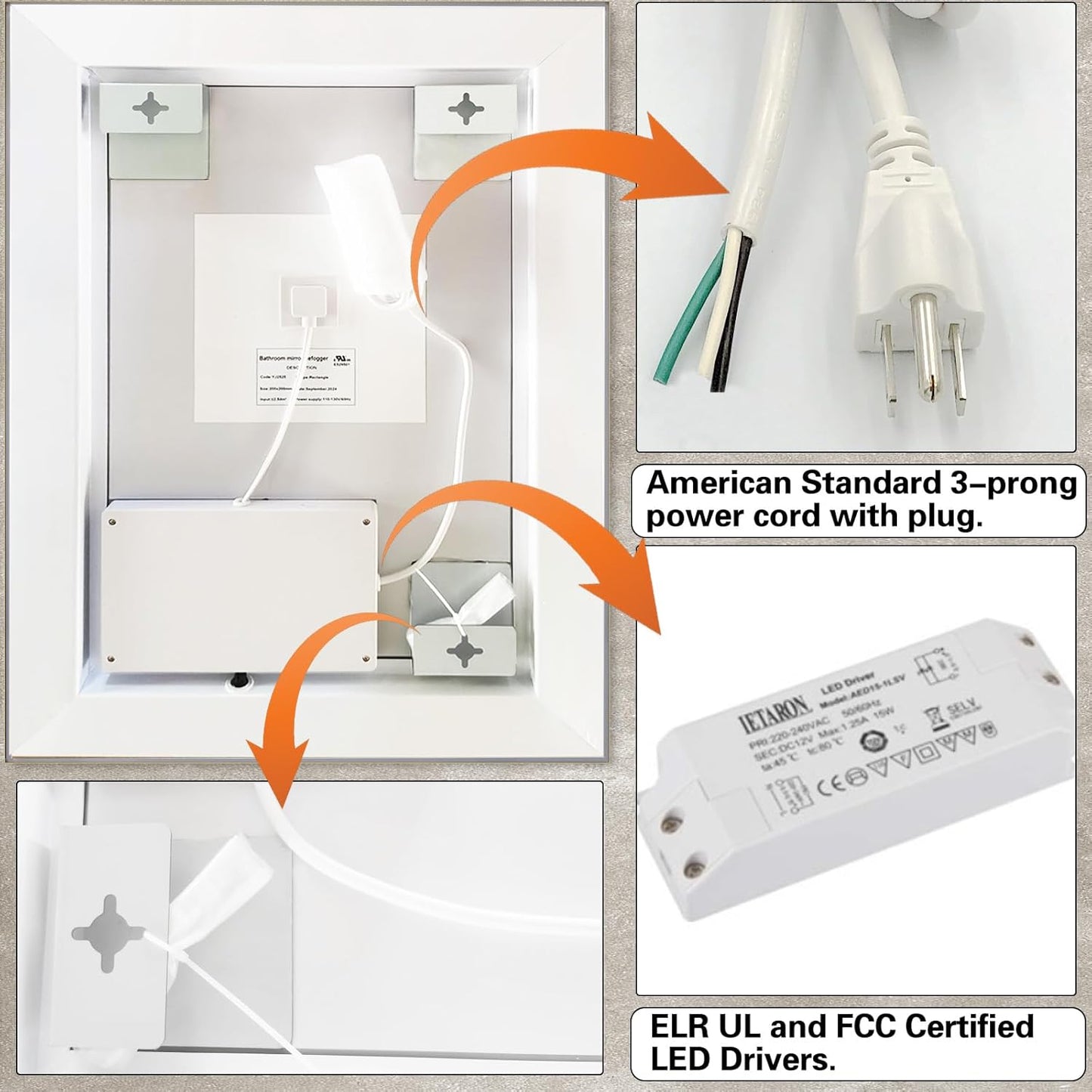 24 X 32 Gold Bathroom LED Mirror – Frontlit & Backlit Vanity Mirror with Antifog & Shatter Proof Tempered Glass, Aluminium Frame Bathroom Mirror, Comes with 3 Colour Lights Option