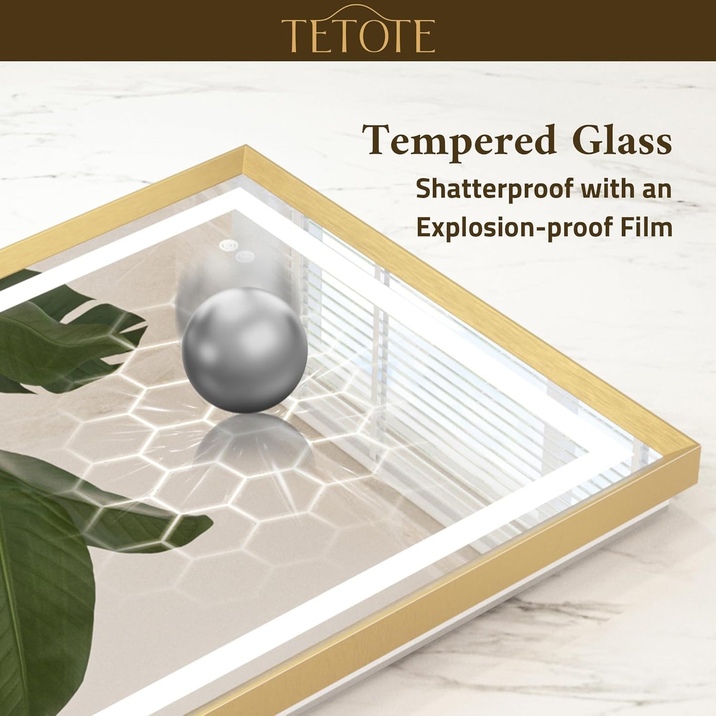 TETOTE Led Bathroom Mirror 30 x 30 with Brushed Gold Frame Anti-Fog Frontlit & Backlit Vanity Mirror Stepless Dimmable Lighted Mirrors for Bathroom Wall 3 Colors White/Warm/Natural Wall-Mounted