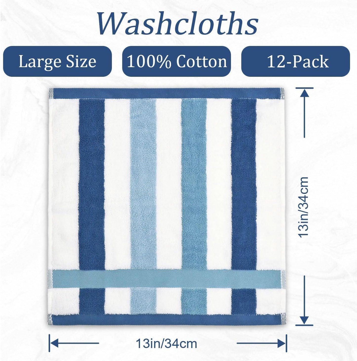 Jacquotha 12 Pack Wash Cloths for Showering 3 Colors, Cotton Washcloths Gentle for Men Women Kids, Durable Wash Rags Large Size 13" X 13"