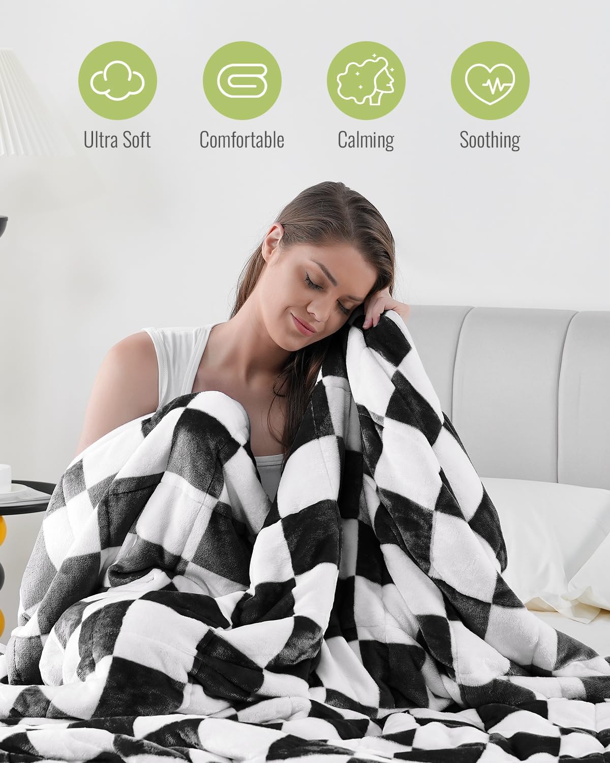 Uttermara Weighted Blanket Full Size(12lbs, 48" x 72", Plaid Black), Double Side Premium Soft Flannel Fleece Weighted Throw Blanket, Reversible Checkerboard Print Heavy Blanket for Adults Couch Bed