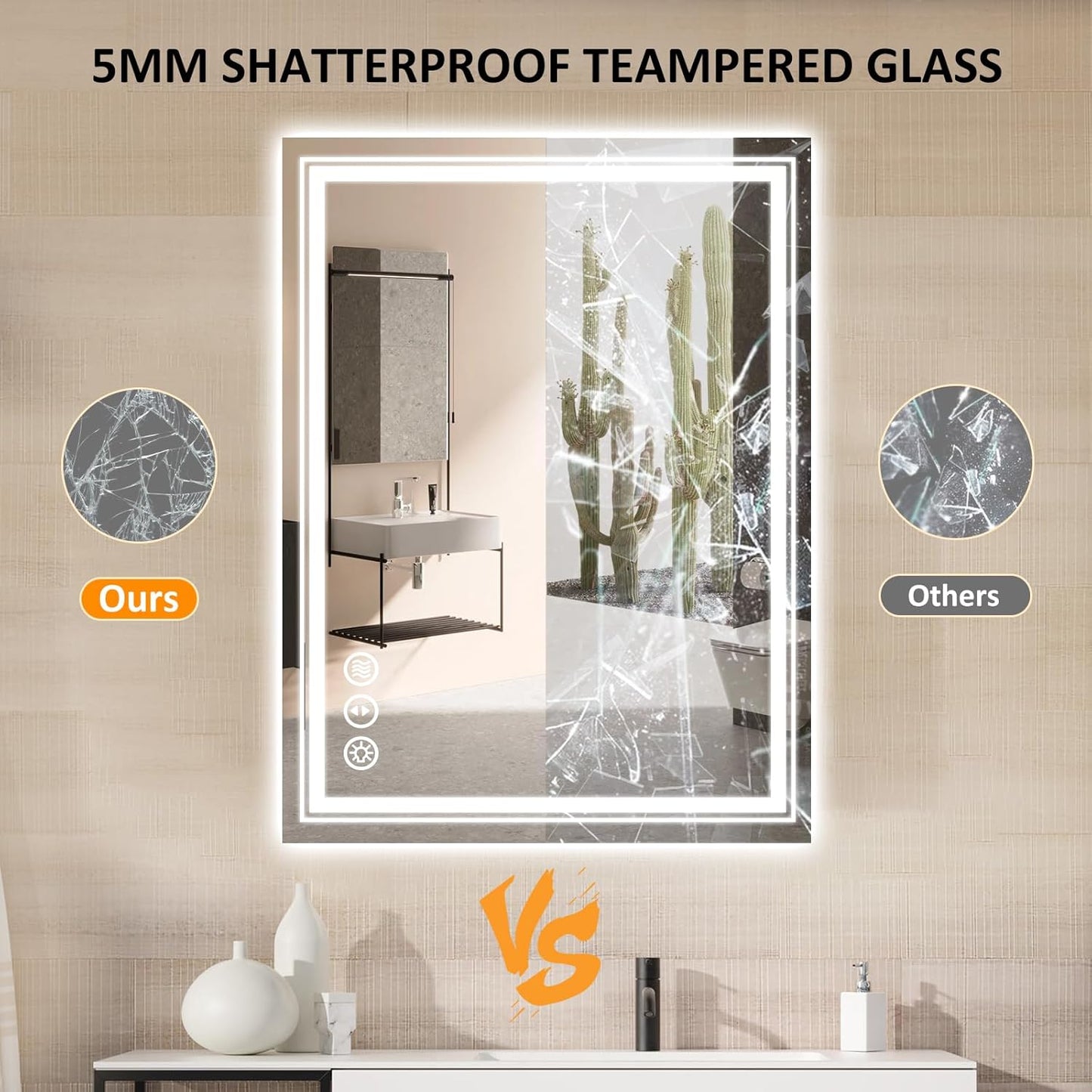 WTTY LED Bathroom Mirror 32x24 Inch, Front Light and Backlit LED Mirror for Bathroom, Lighted Vanity Mirror for Wall, Stepless Dimmable, Anti-Fog, Shatter-Proof, Memory, Double LED Vanity Mirror