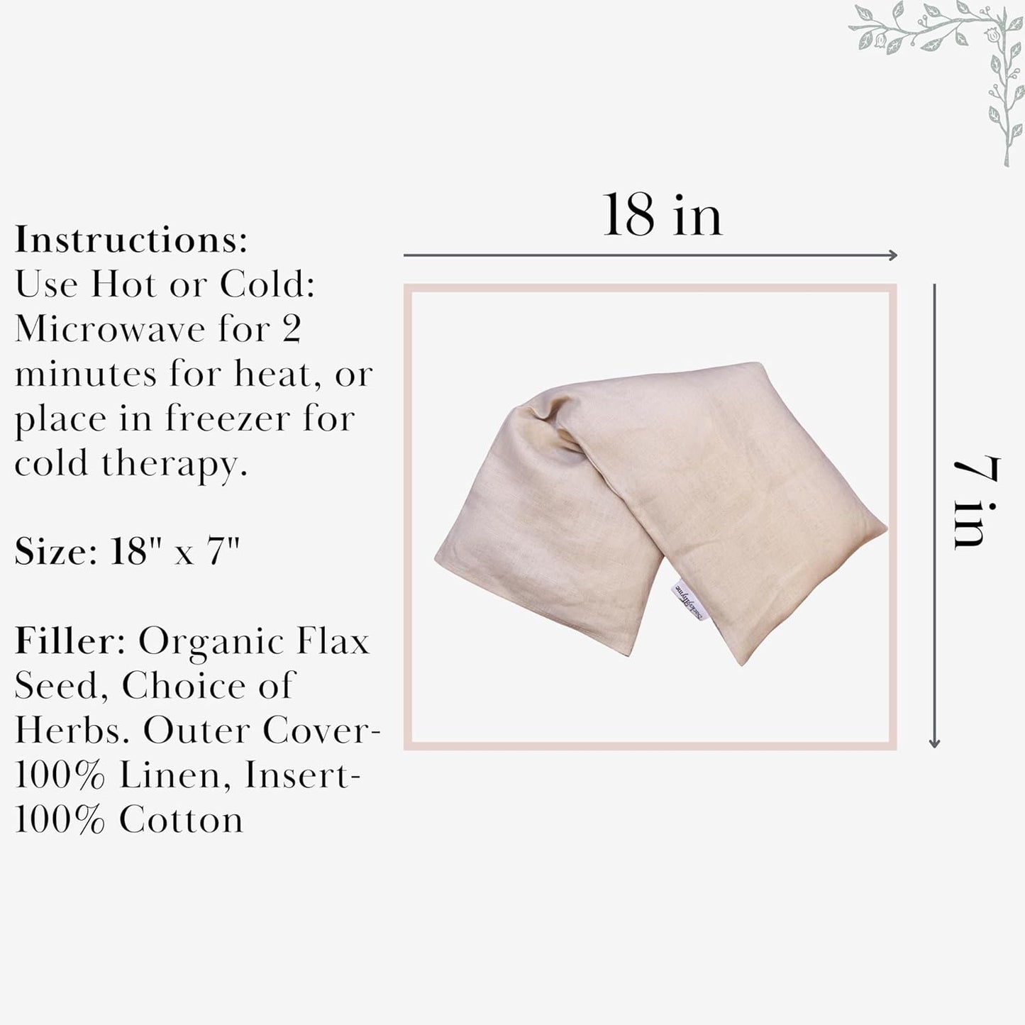 Sacksy Thyme Microwave Heating Pad - 100% Linen Cover, Unscented, Size 18x7, Comforting Heat Pad for Cramps, Back,Neck,Shoulders, Leg Pain, Hot Microwavable Heat Pack, Color: Sand, Made in USA