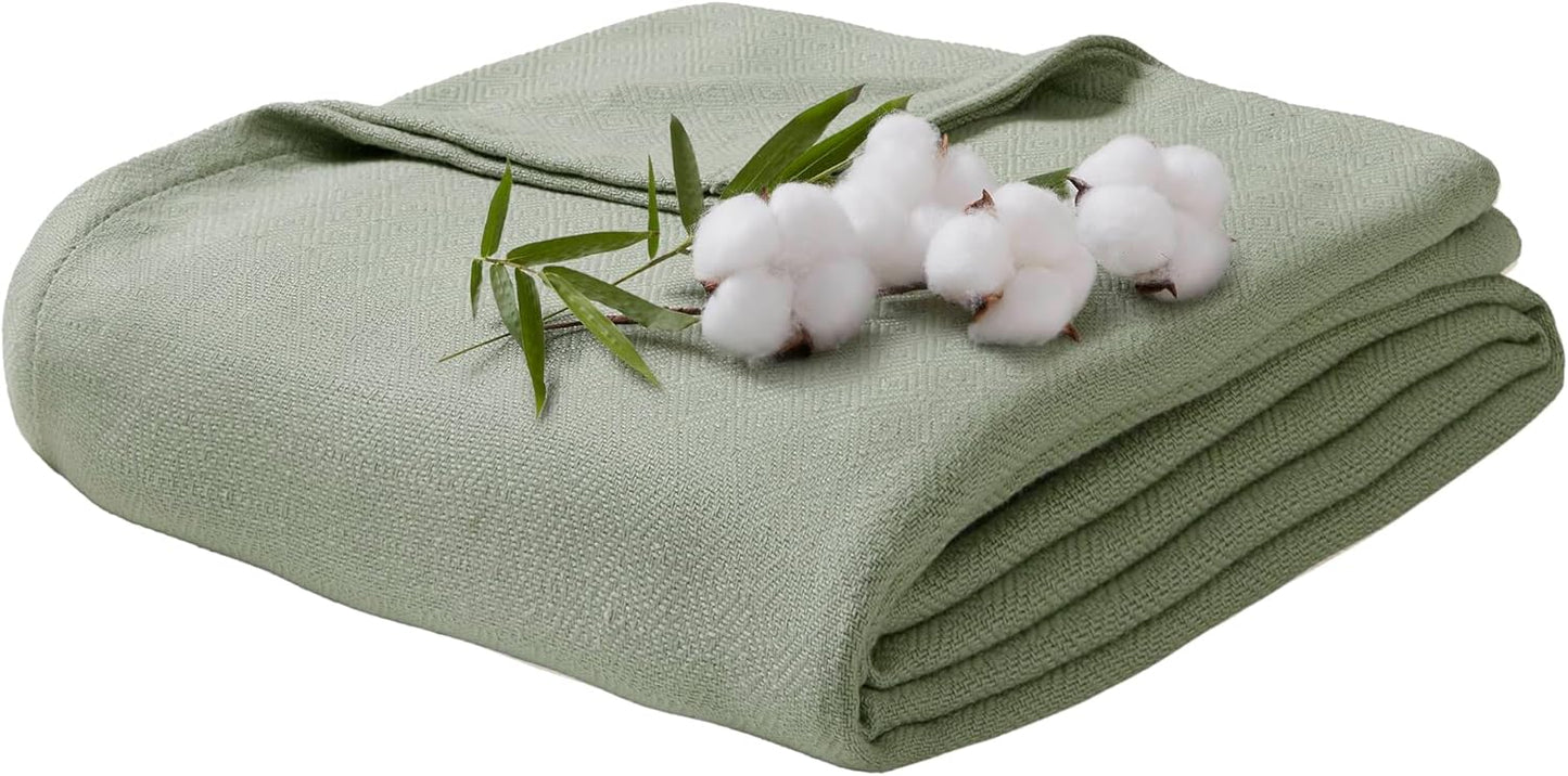 Twin Size Blanket, 70% Rayon (Derived from Bamboo) and 30% Cotton, Lightweight Jacquard Weave, Breathable and Soft Summer Blanket for Bed or Couch, 66” x 90”, Sage Green