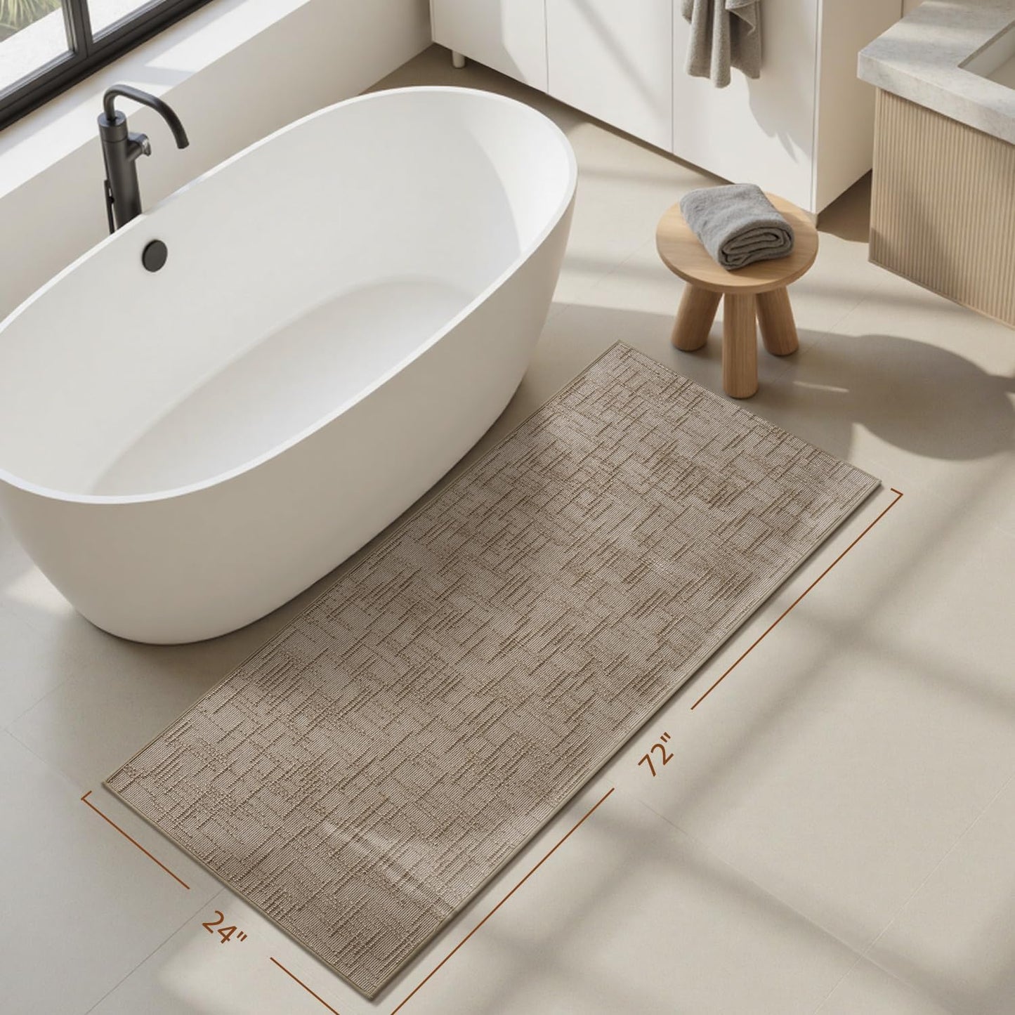 AMOAMI Bath Mat Non Slip Super Absorbent Quick Dry Bath Mats for Bathroom Floor Rubber Backing Washable Bathroom Rugs Modern Woven Jacquard Mat, Beside Tub Bath Rugs, 2' x 6', Brown