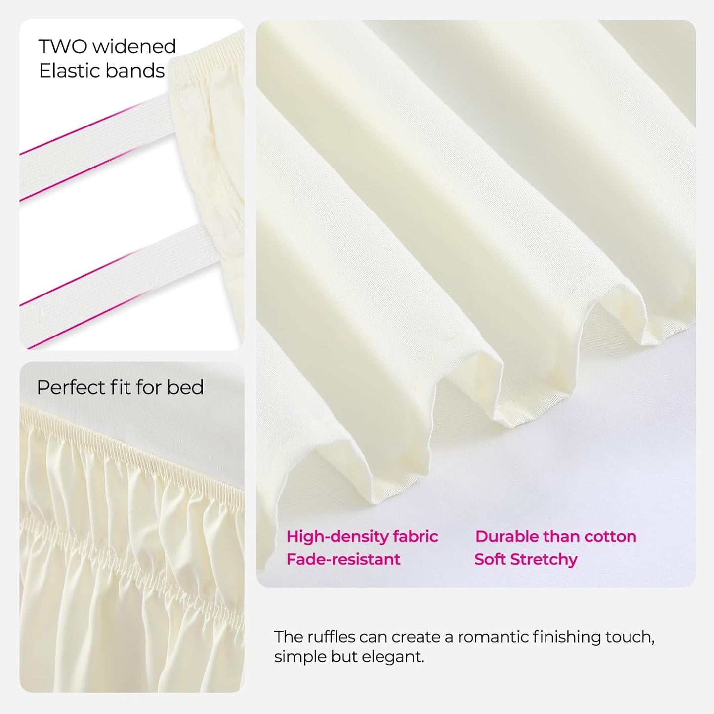 RIMELA Cream Bed Skirt King Size 15 Inch Drop, Elastic Bed Skirting for Bed Base and Frame, Lightweight Wrap Around Adjustable Bedskirt, Bedding Dust Ruffle Easy to Install
