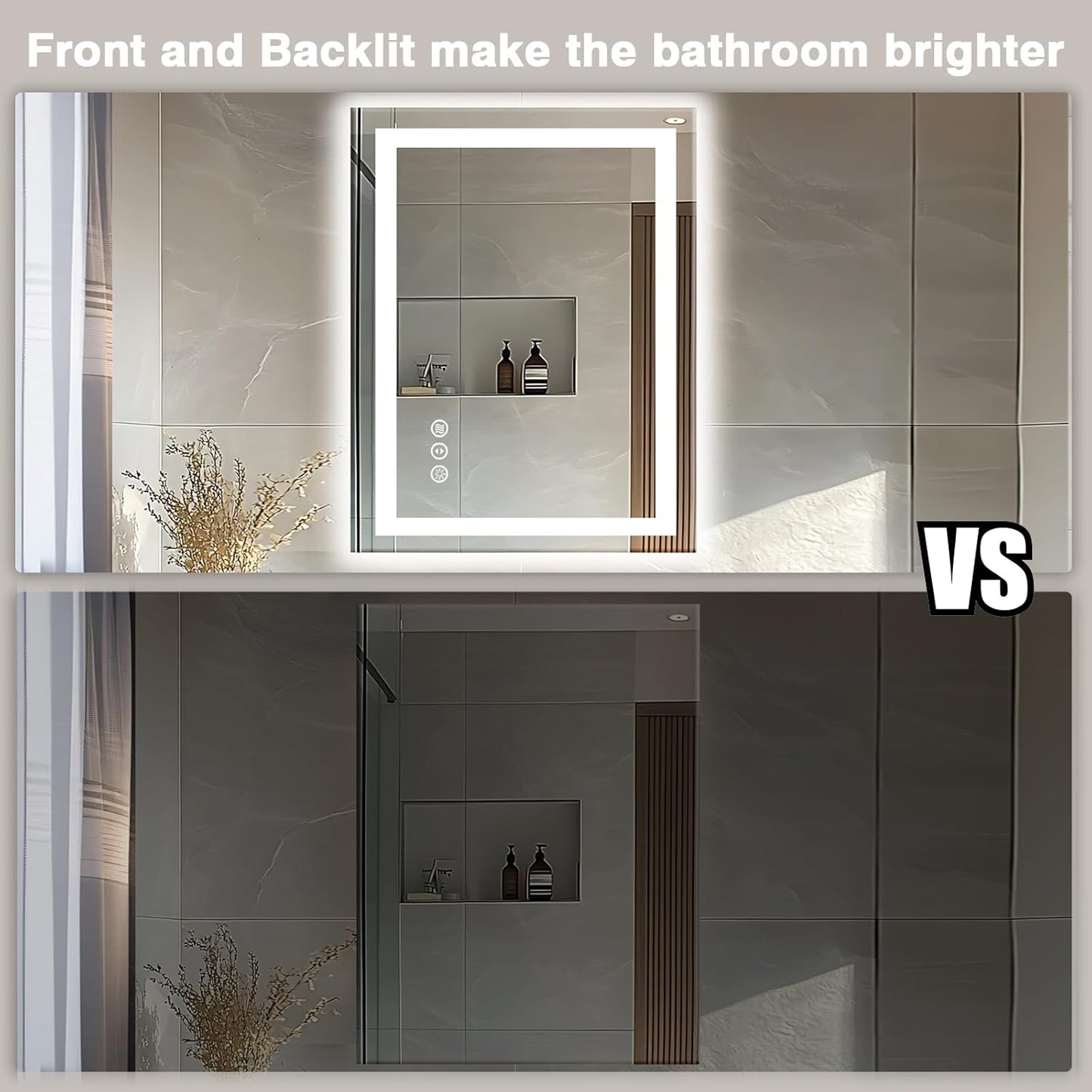 24"x32" LED Bathroom Mirror - Front & Backlit, Anti-Fog Vanity Mirror with Dimmable Lights, 3 Colors Smart Mirror (Horizontal/Vertical)